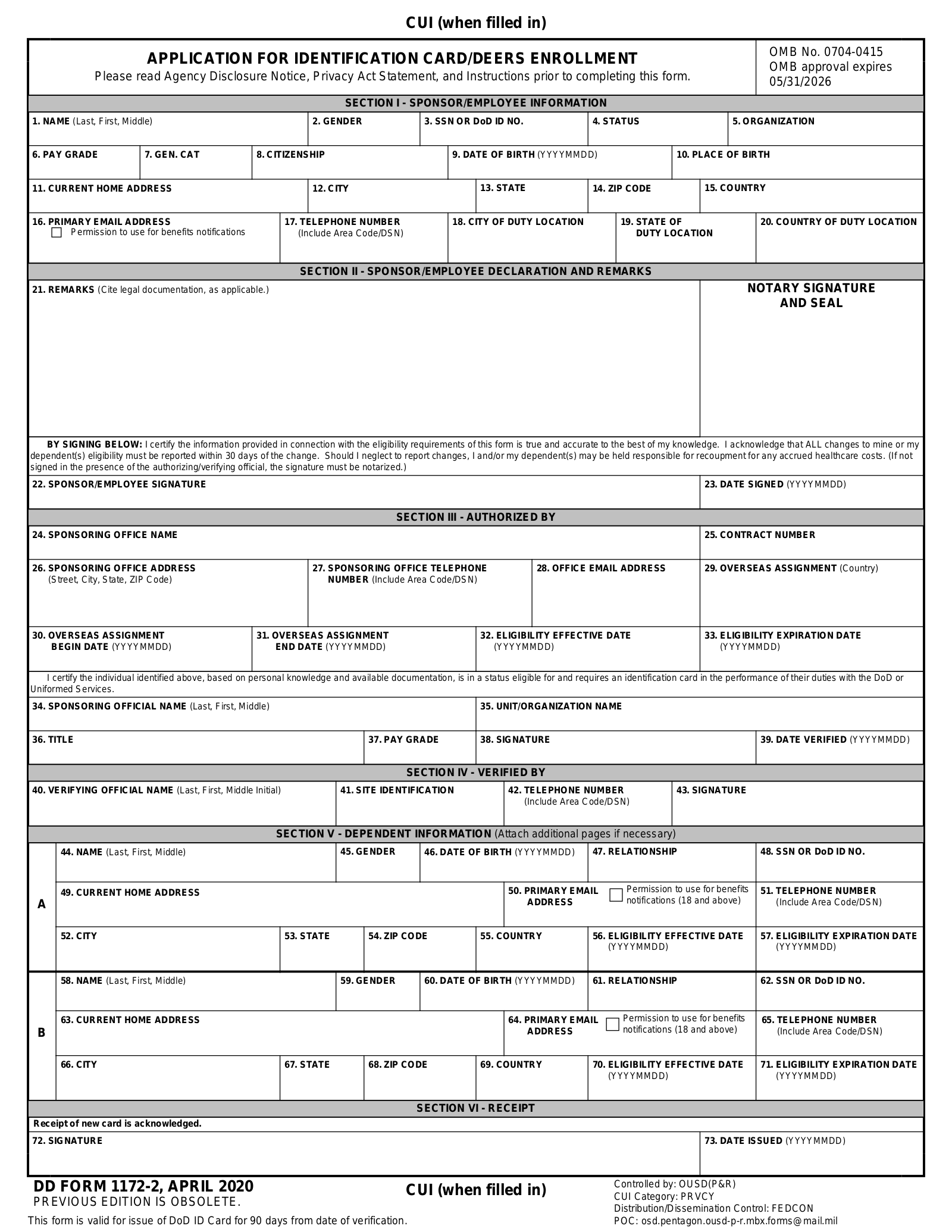 Free Form DD 1172 2 PDF EForms