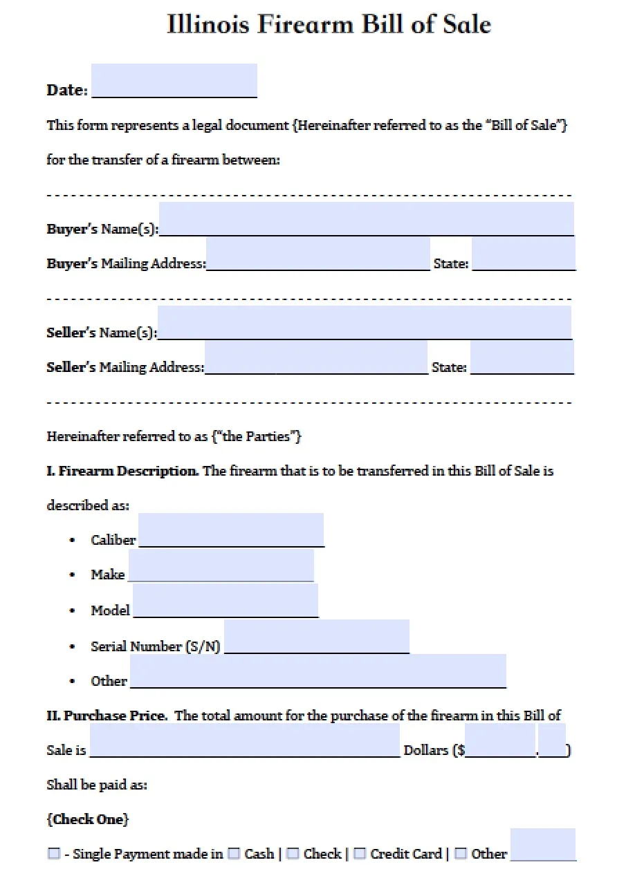 Free Illinois Firearm Gun Bill Of Sale Form PDF Word doc 