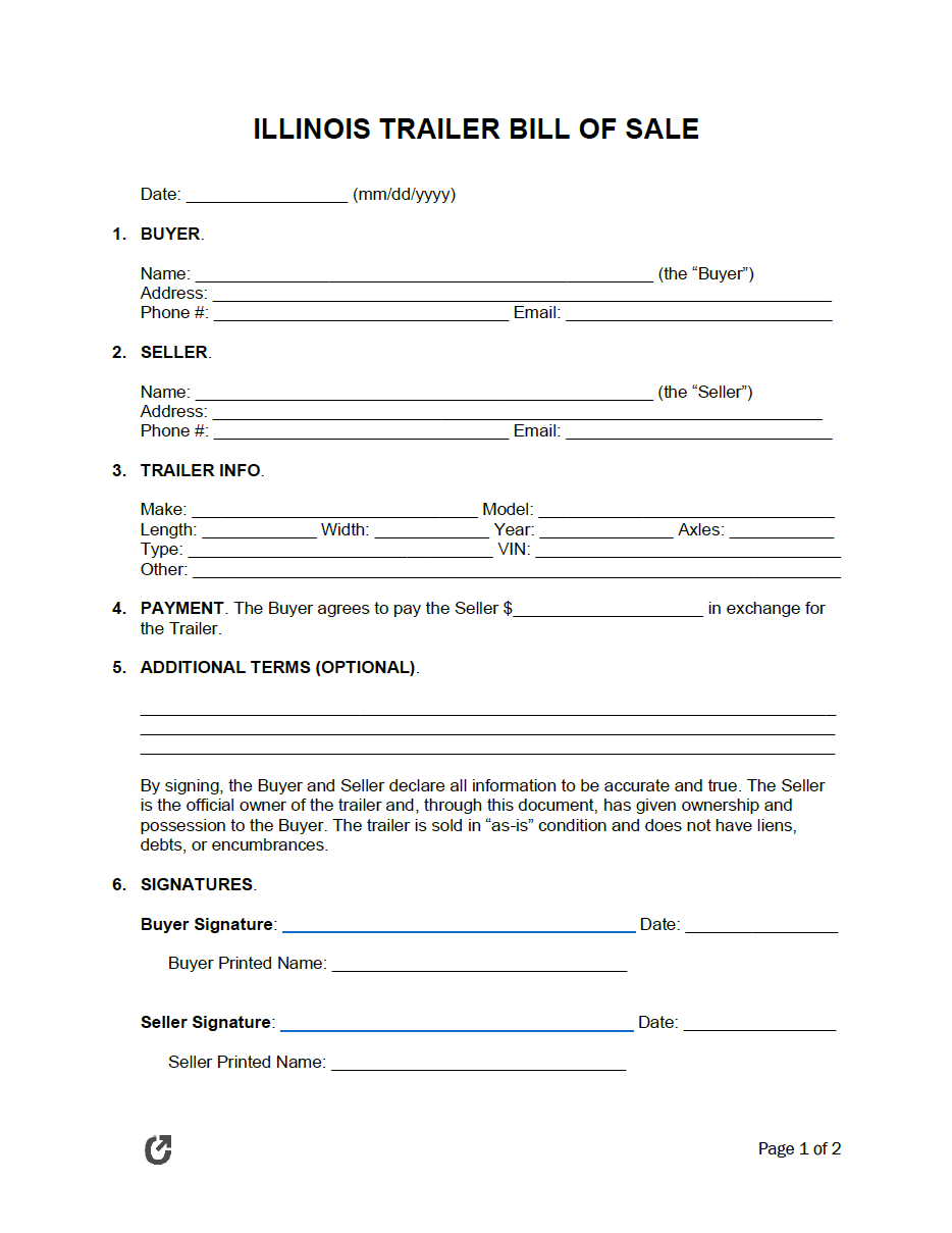 Free Illinois Trailer Bill Of Sale Form PDF WORD RTF Free Illinois Trailer Bill Of Sale Form PDF WORD RTF