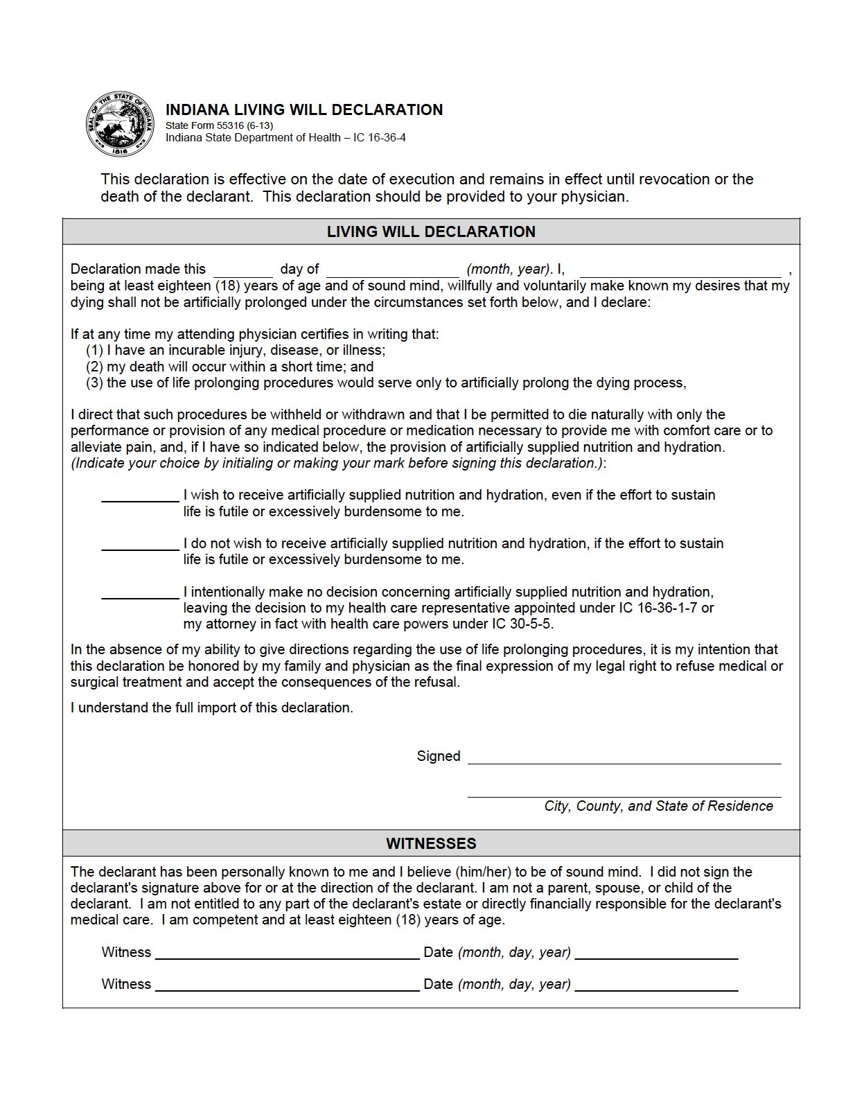 Free Indiana Living Will Form PDF Free Indiana Living Will Form PDF