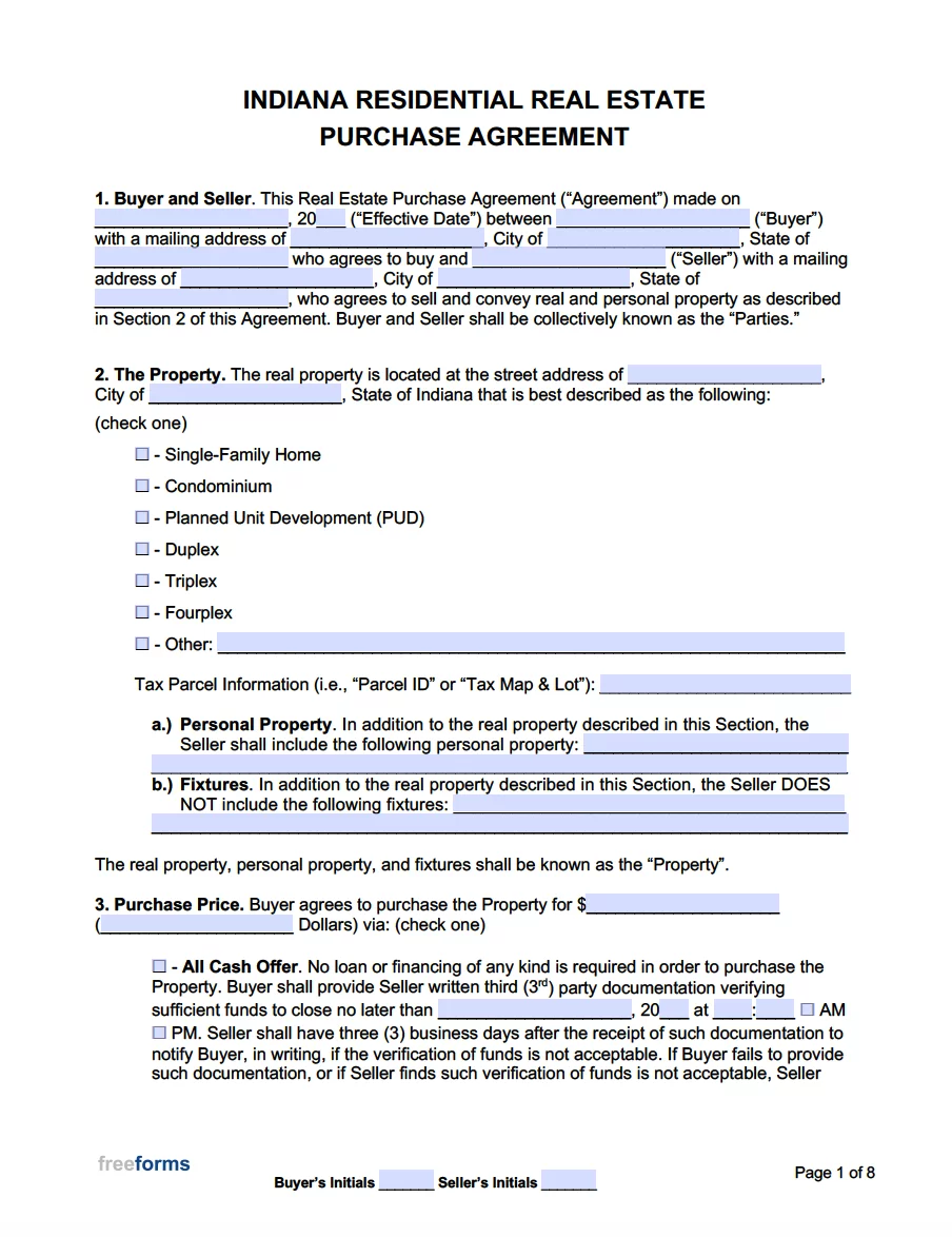 Free Indiana Real Estate Purchase Agreement Template PDF Word Free Indiana Real Estate Purchase Agreement Template PDF Word