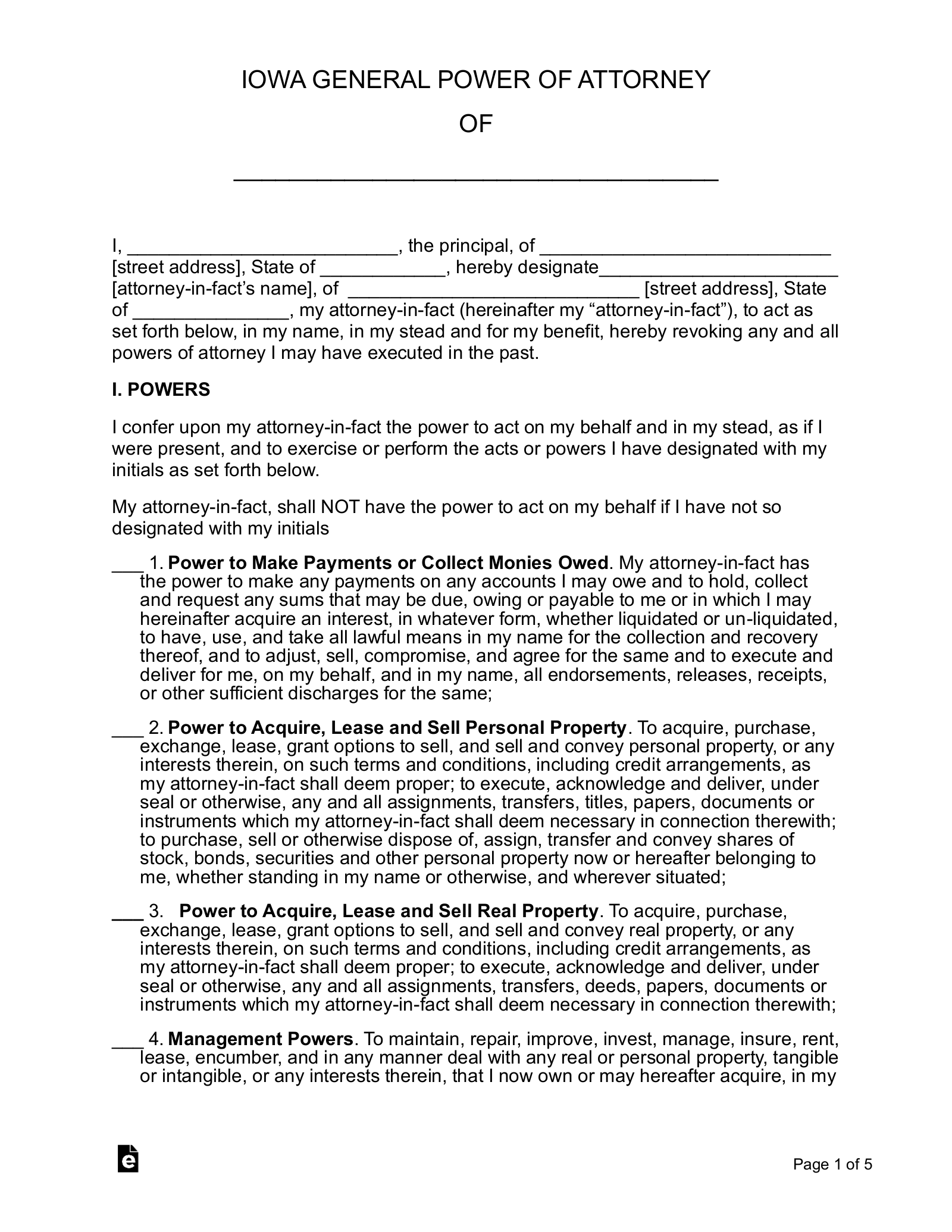 Free Iowa General Power Of Attorney PDF Word EForms