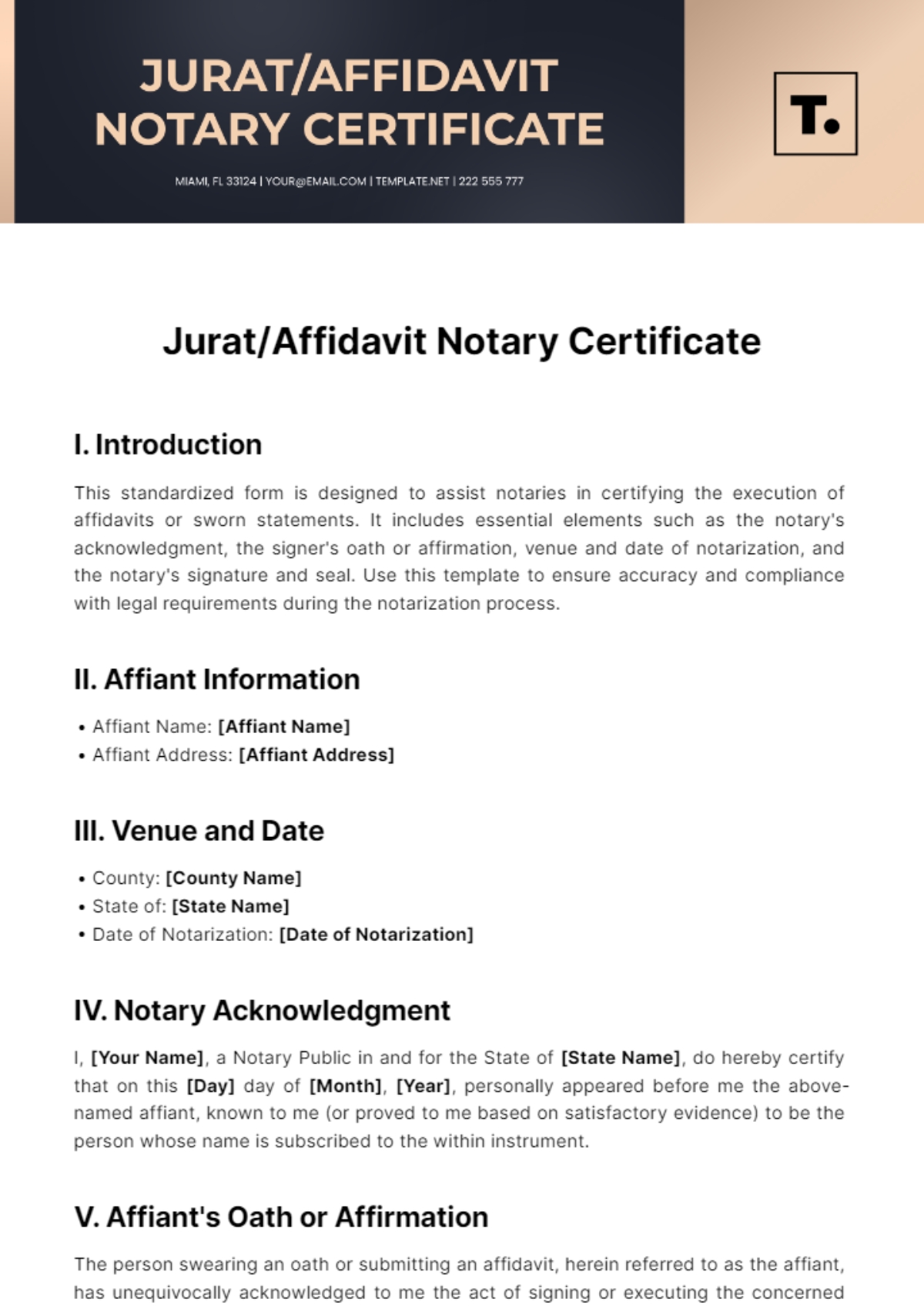 Free Jurat Affidavit Notary Certificate Template To Edit Online