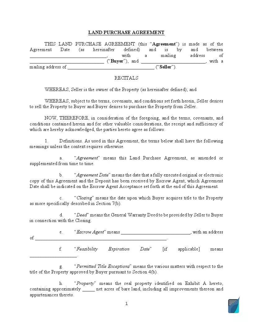 Free Land Purchase Agreement Form Land Sale Contract Free Land Purchase Agreement Form Land Sale Contract