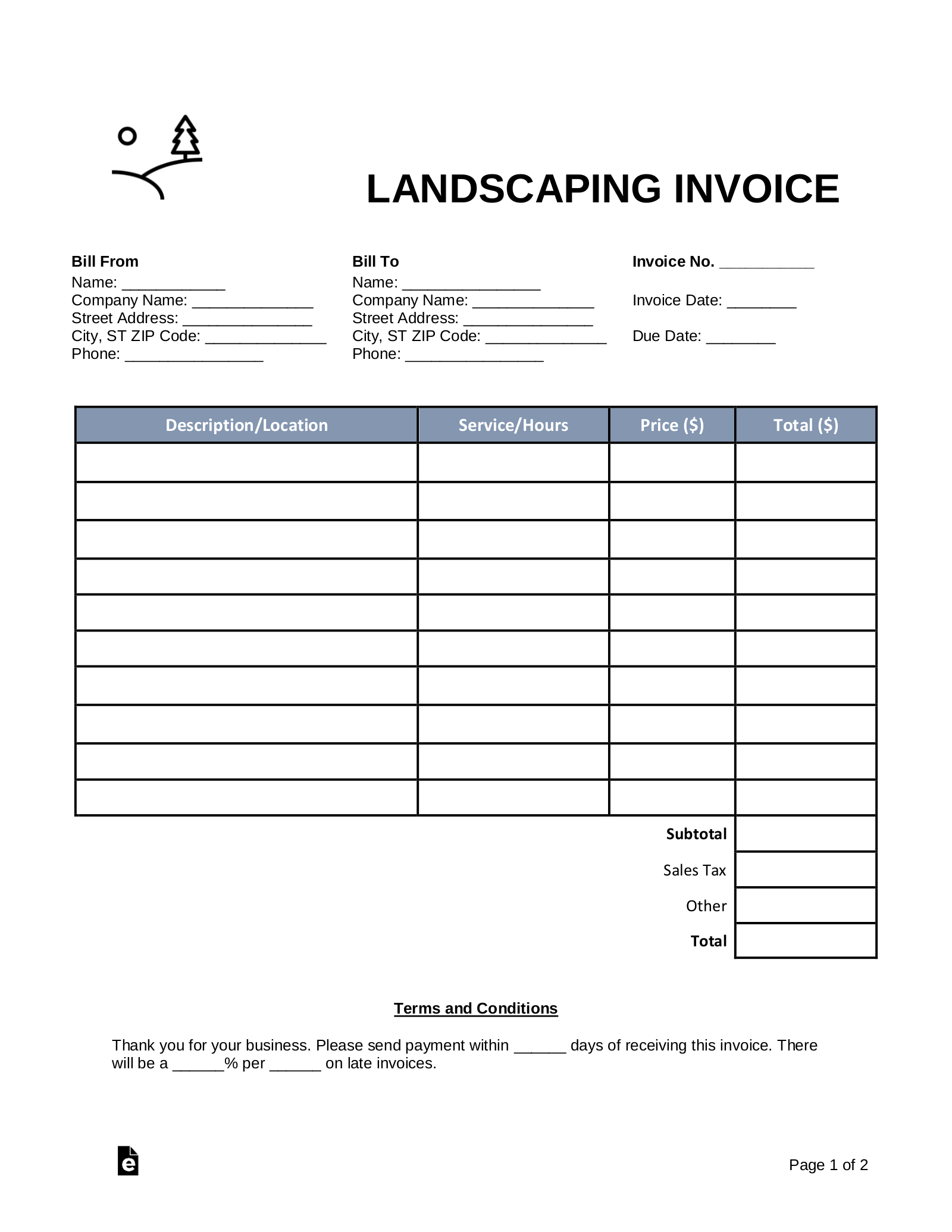Free Landscaping Invoice Template PDF Word EForms