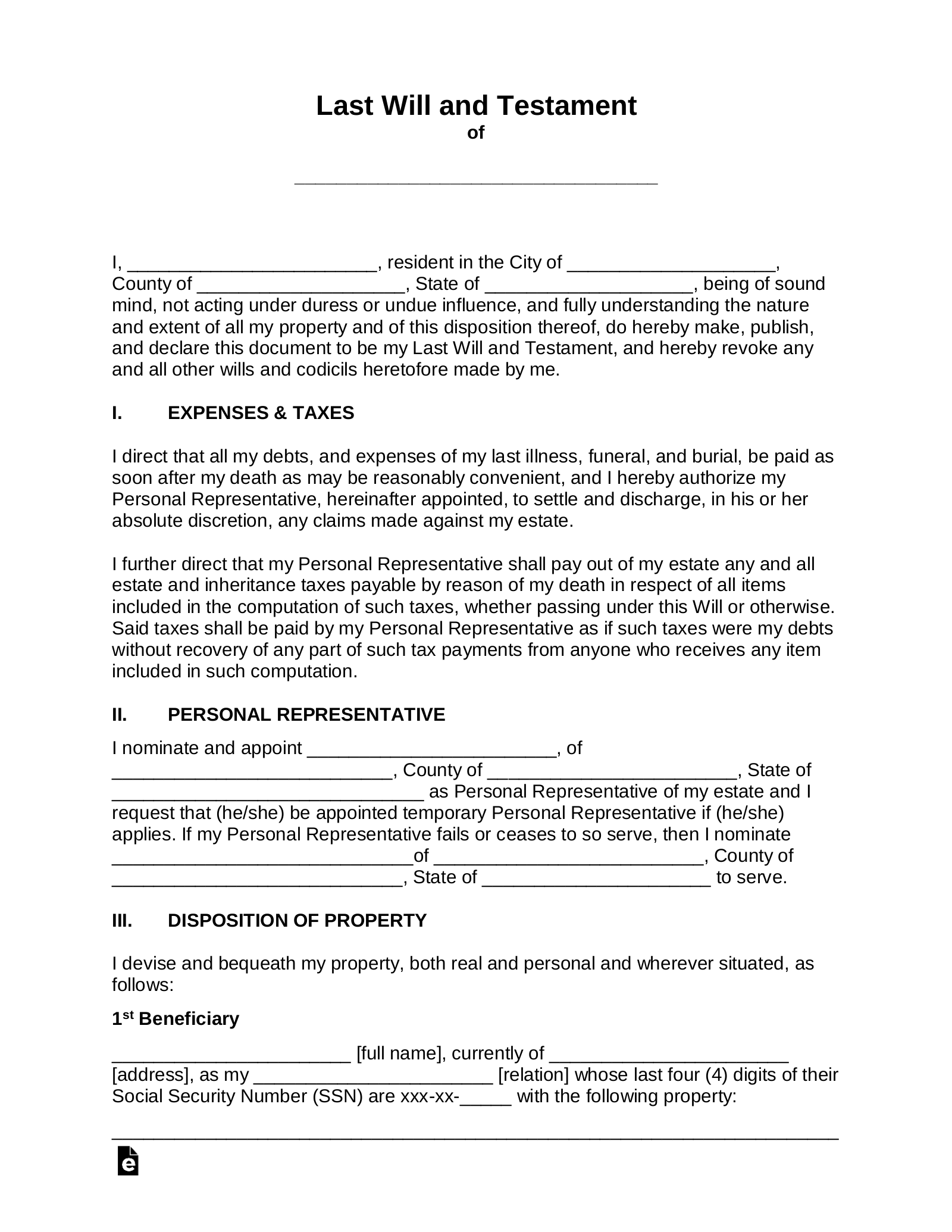Free Last Will And Testament Will PDF Word EForms Free Last Will And Testament Will PDF Word EForms