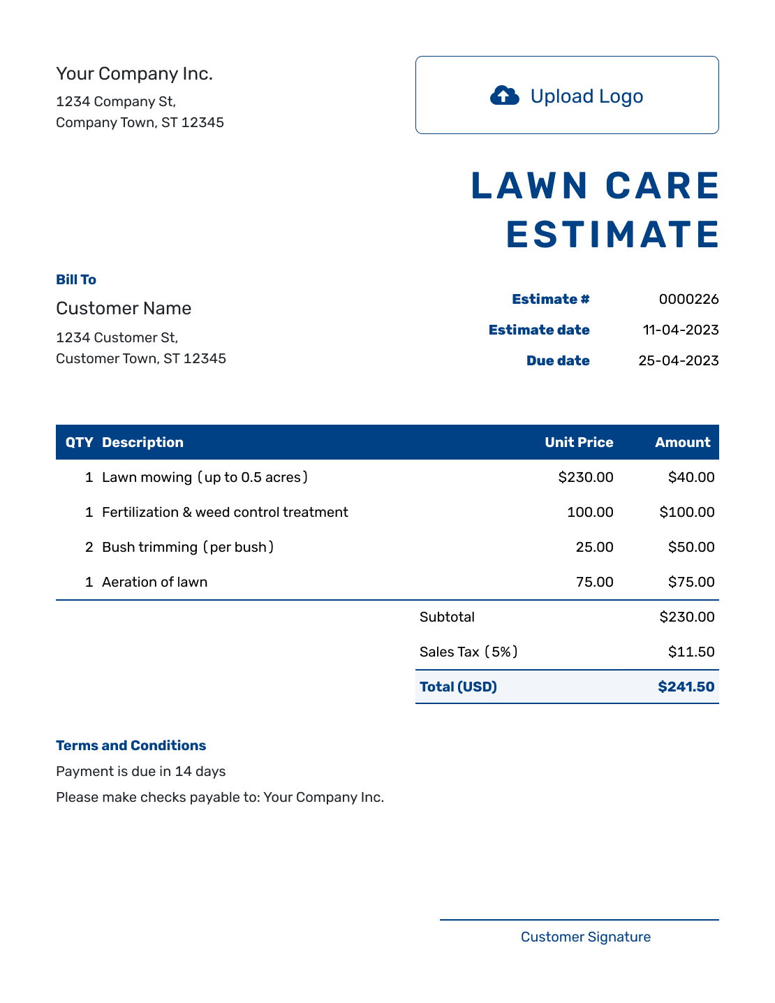 Free Lawn Care Estimate Template Docelf Free Lawn Care Estimate Template Docelf