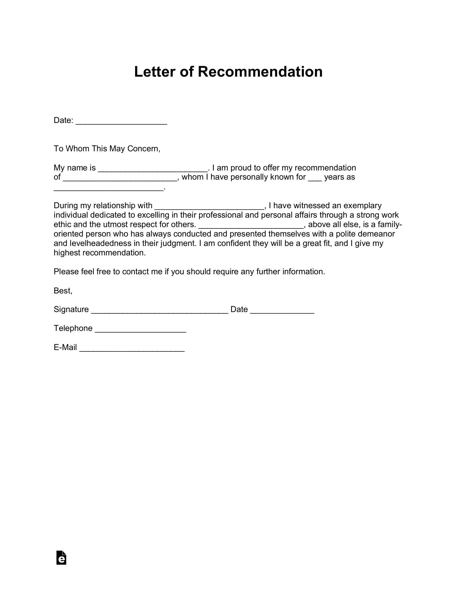 Printable Reference Form