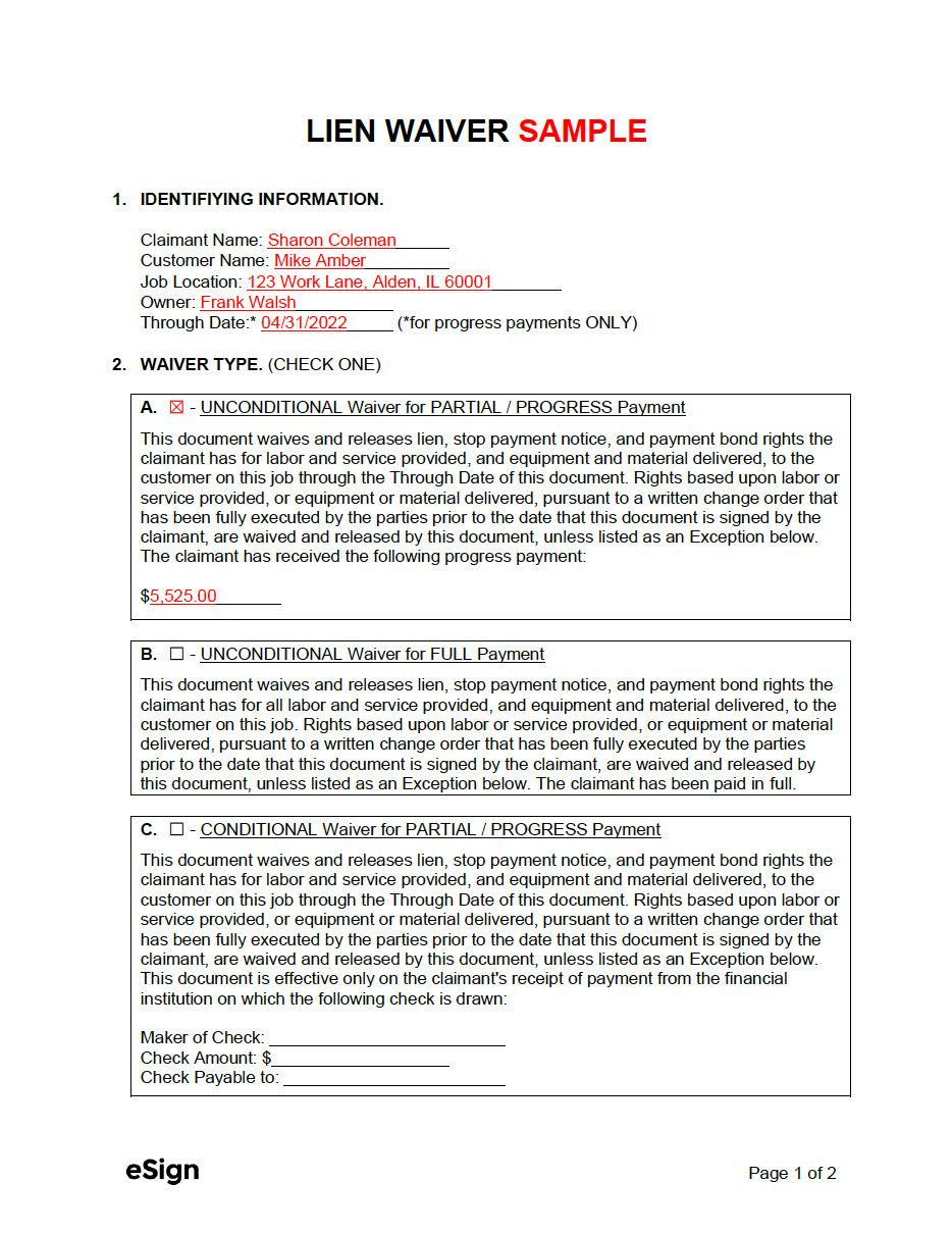 Free Lien Waiver Forms PDF Word Free Lien Waiver Forms PDF Word