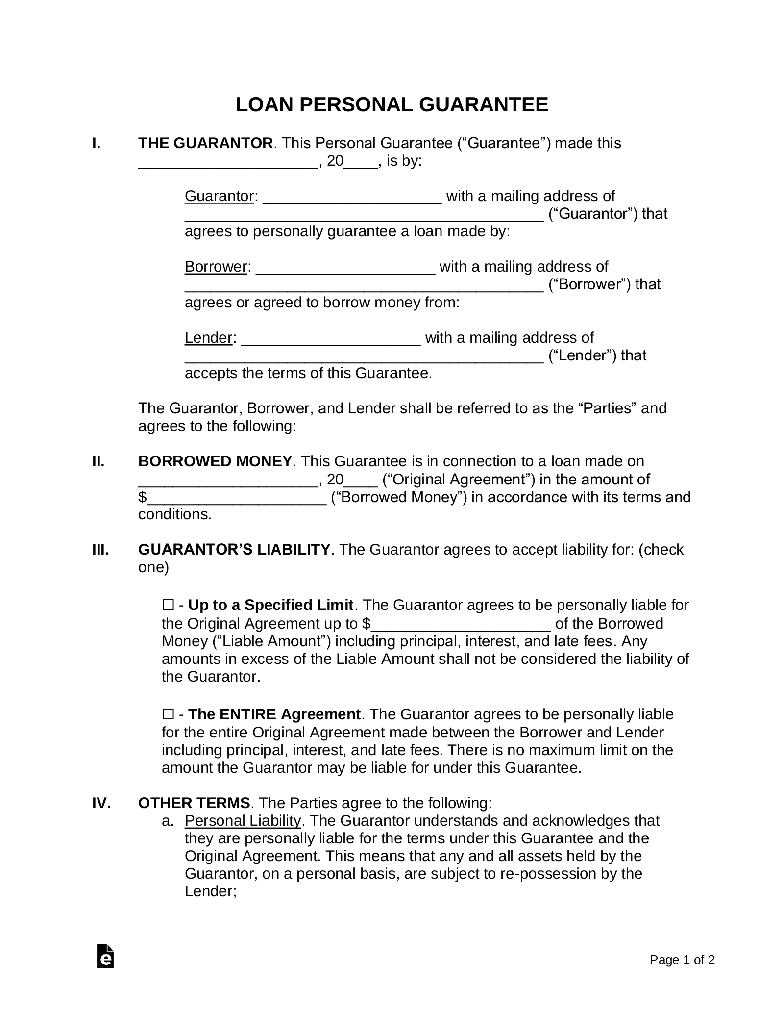 Free Loan Personal Guarantee Form Co Signer PDF Word EForms Free Loan Personal Guarantee Form Co Signer PDF Word EForms