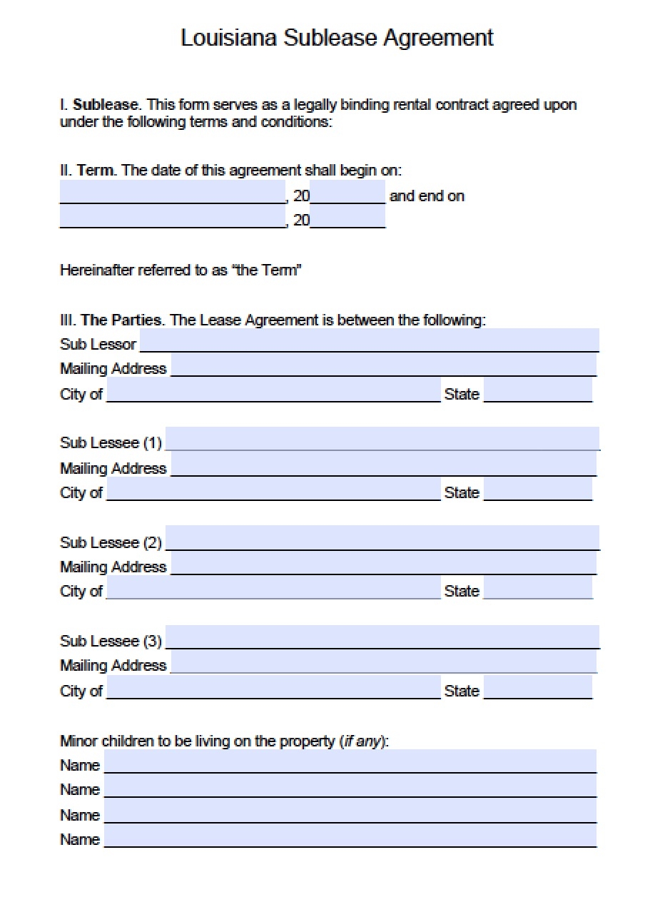 Free Louisiana Rental Lease Agreement Templates PDF Word
