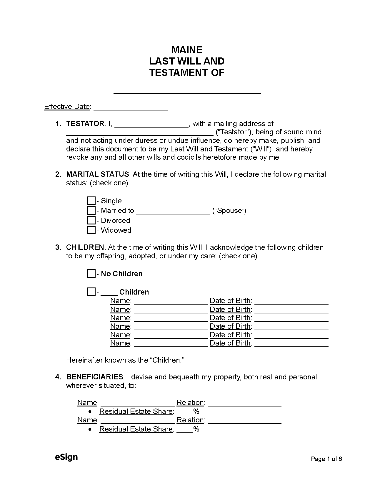 Free Maine Last Will And Testament PDF Word Free Maine Last Will And Testament PDF Word