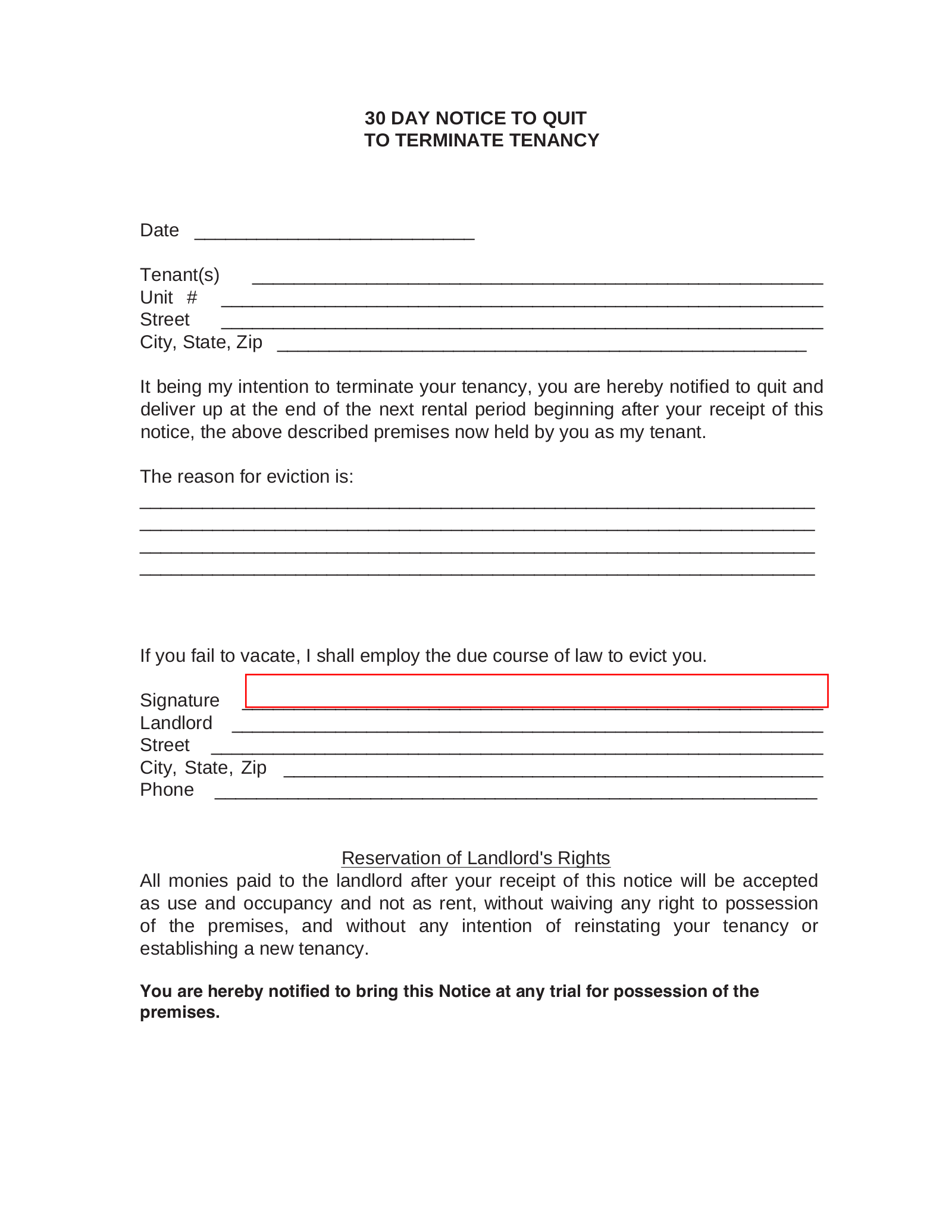 Free Massachusetts 30 Day Notice To Quit Non Compliance PDF EForms