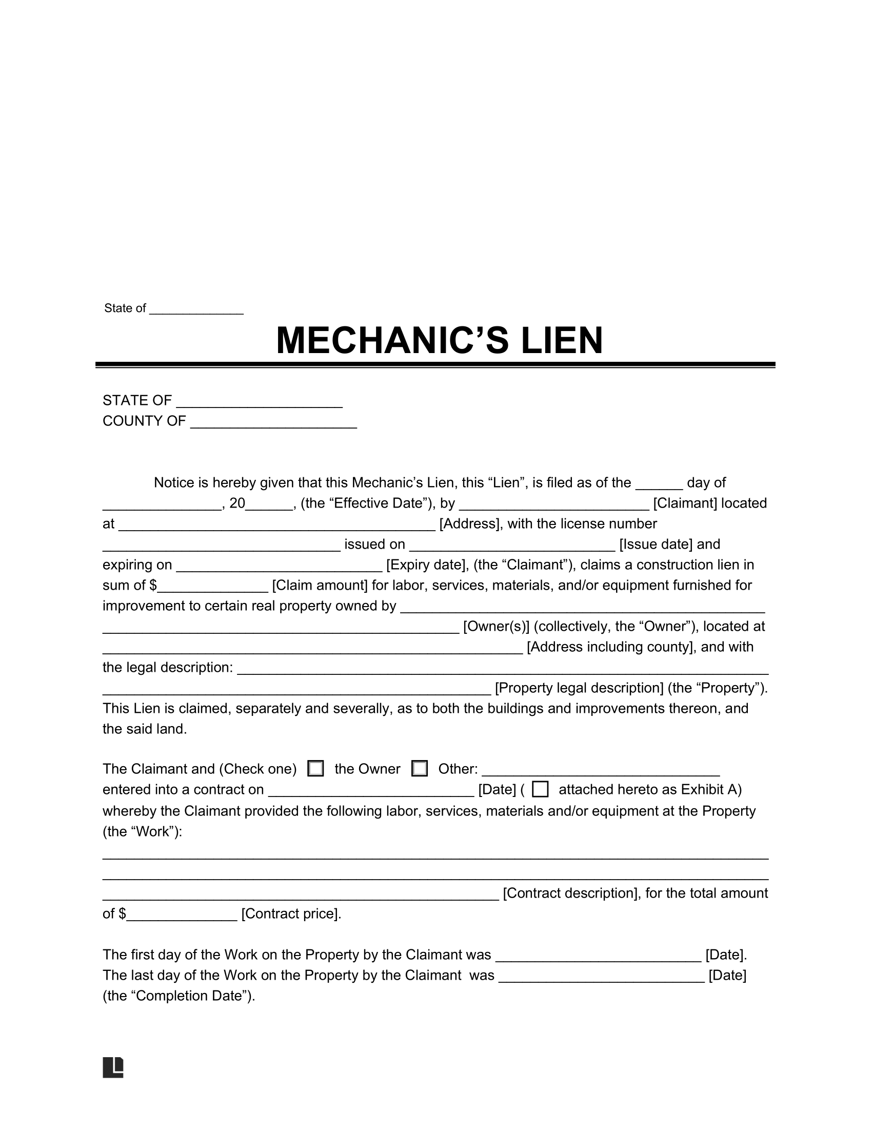 Free Mechanic s Lien Template PDF Word Free Mechanic s Lien Template PDF Word