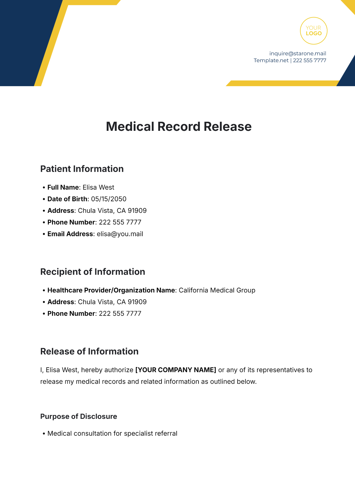 Free Printable School Health Record Form