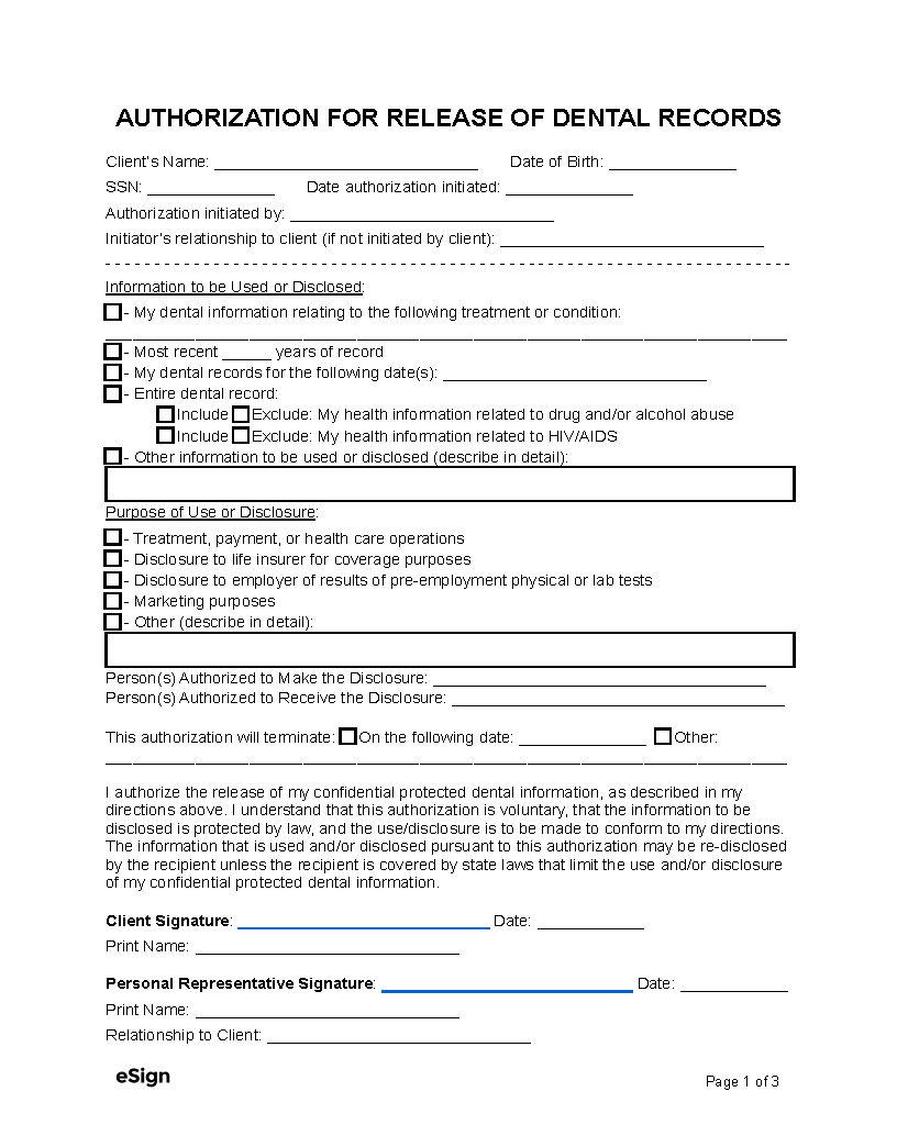 Free Medical Records Release Form HIPAA PDF Word