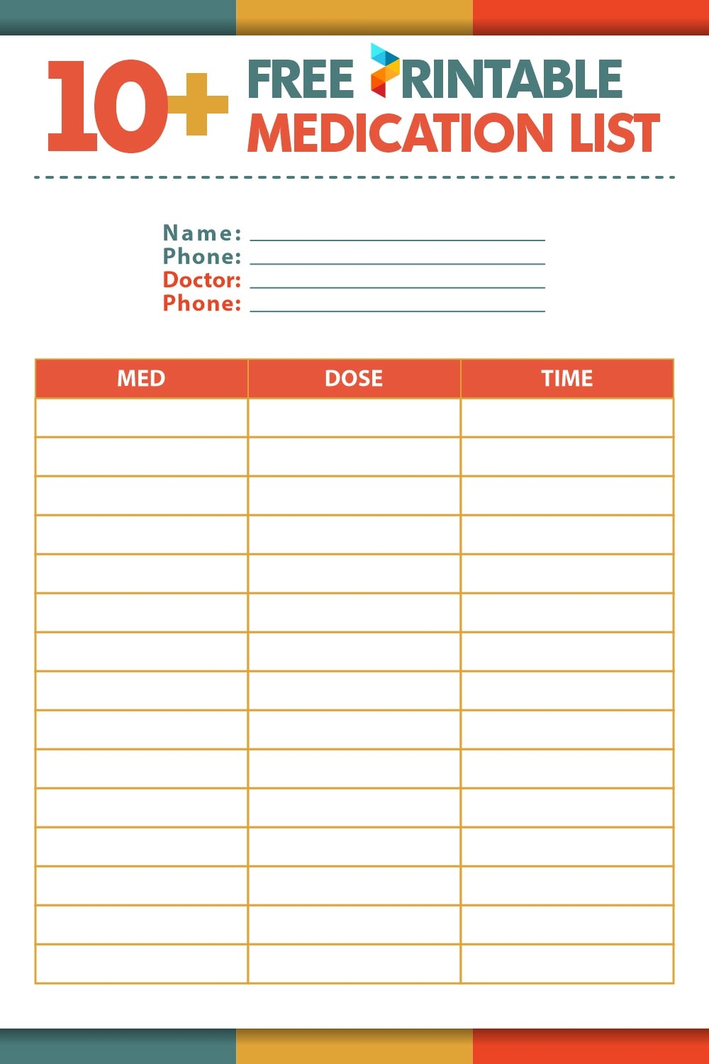Printable Medication List Form
