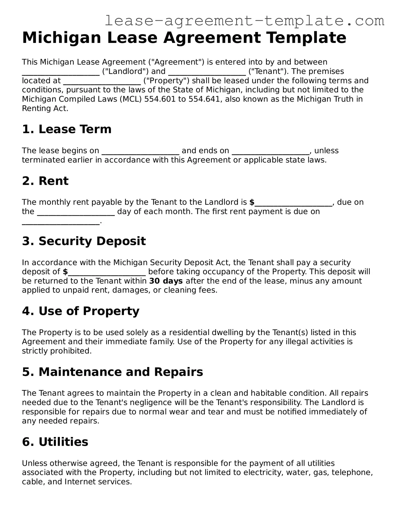 Free Michigan Lease Agreement Template Lease Agreement Templates