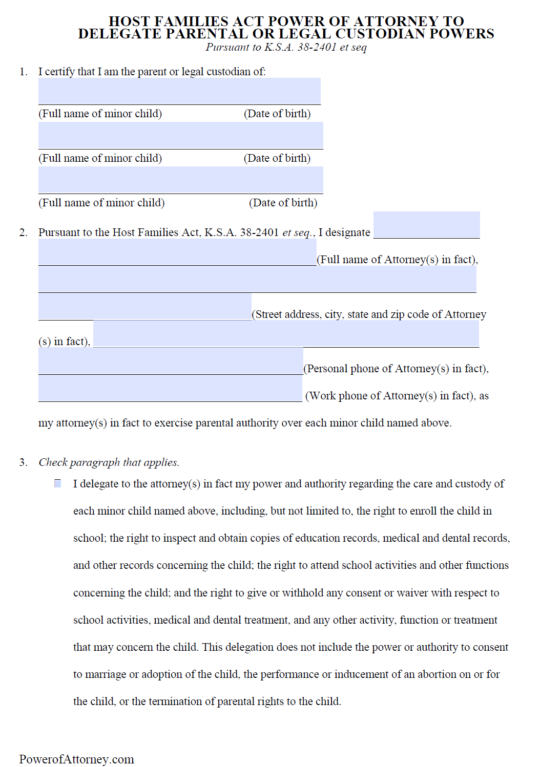 Free Minor Child Power Of Attorney Form Kansas Free Minor Child Power Of Attorney Form Kansas