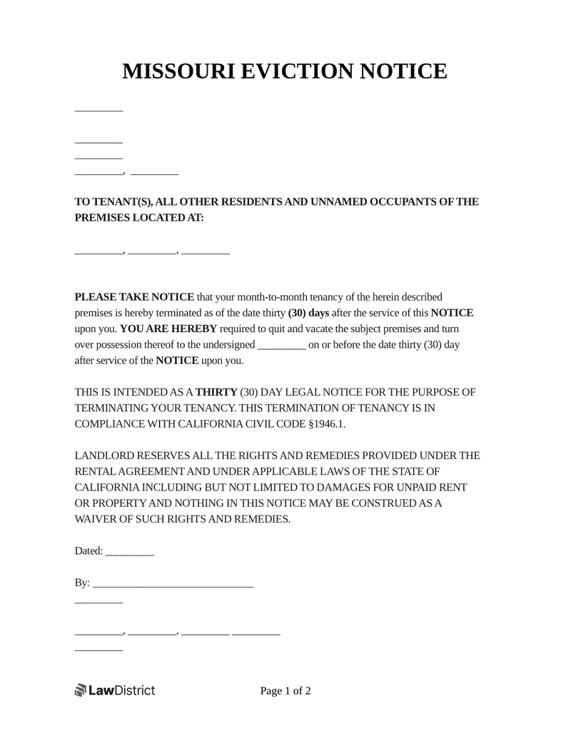 Free Missouri Eviction Notice Free PDF Template LawDistrict LawDistrict