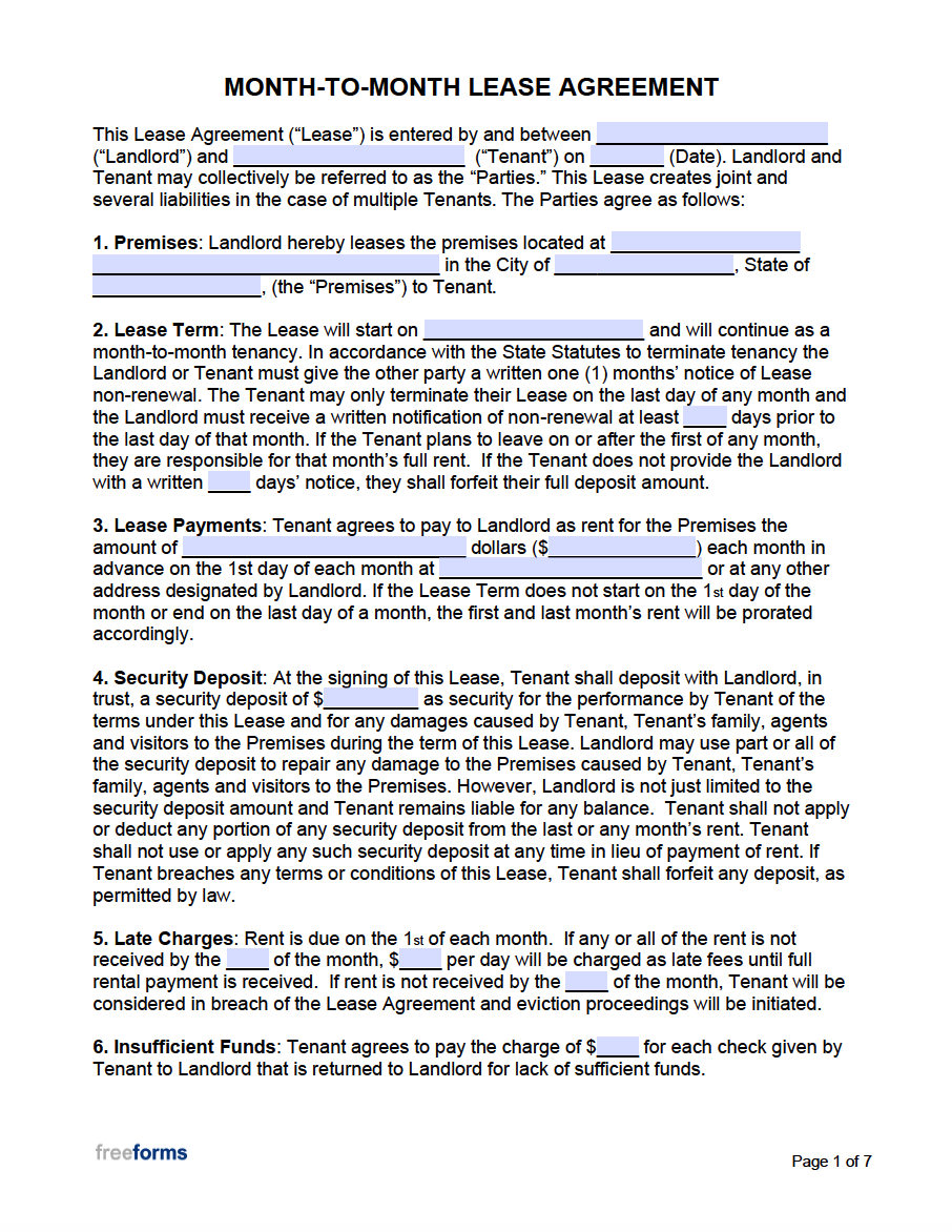Printable Pdf Rental Agreement Form