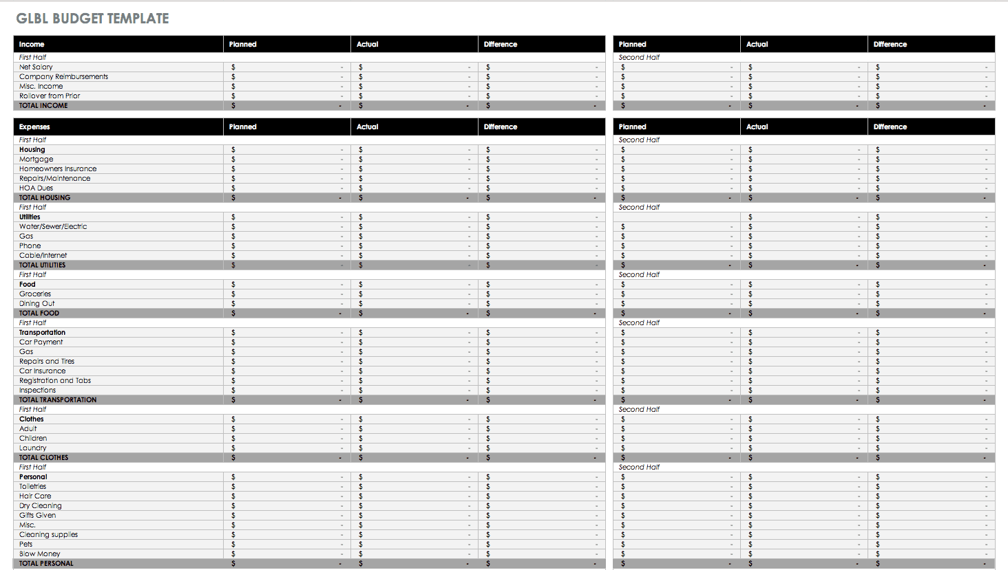 Printable Monthly Budget Form