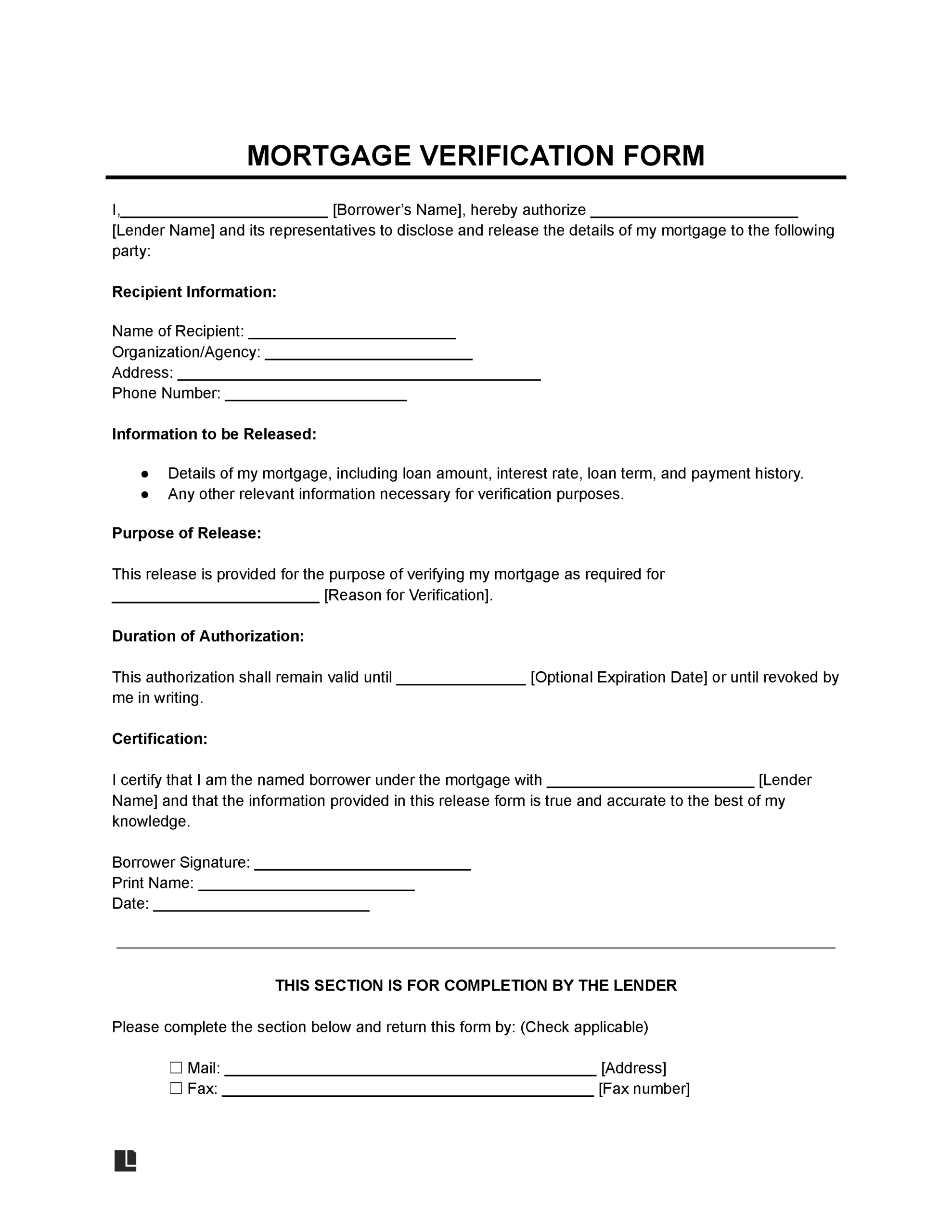 Free Printable Mortgage Form