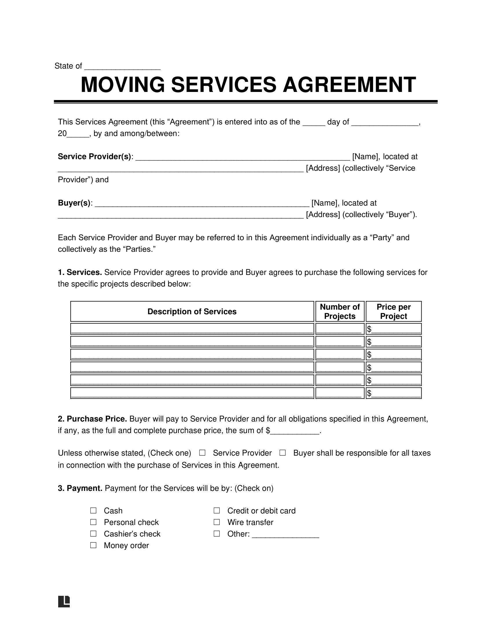 Free Moving Contract Template PDF Word