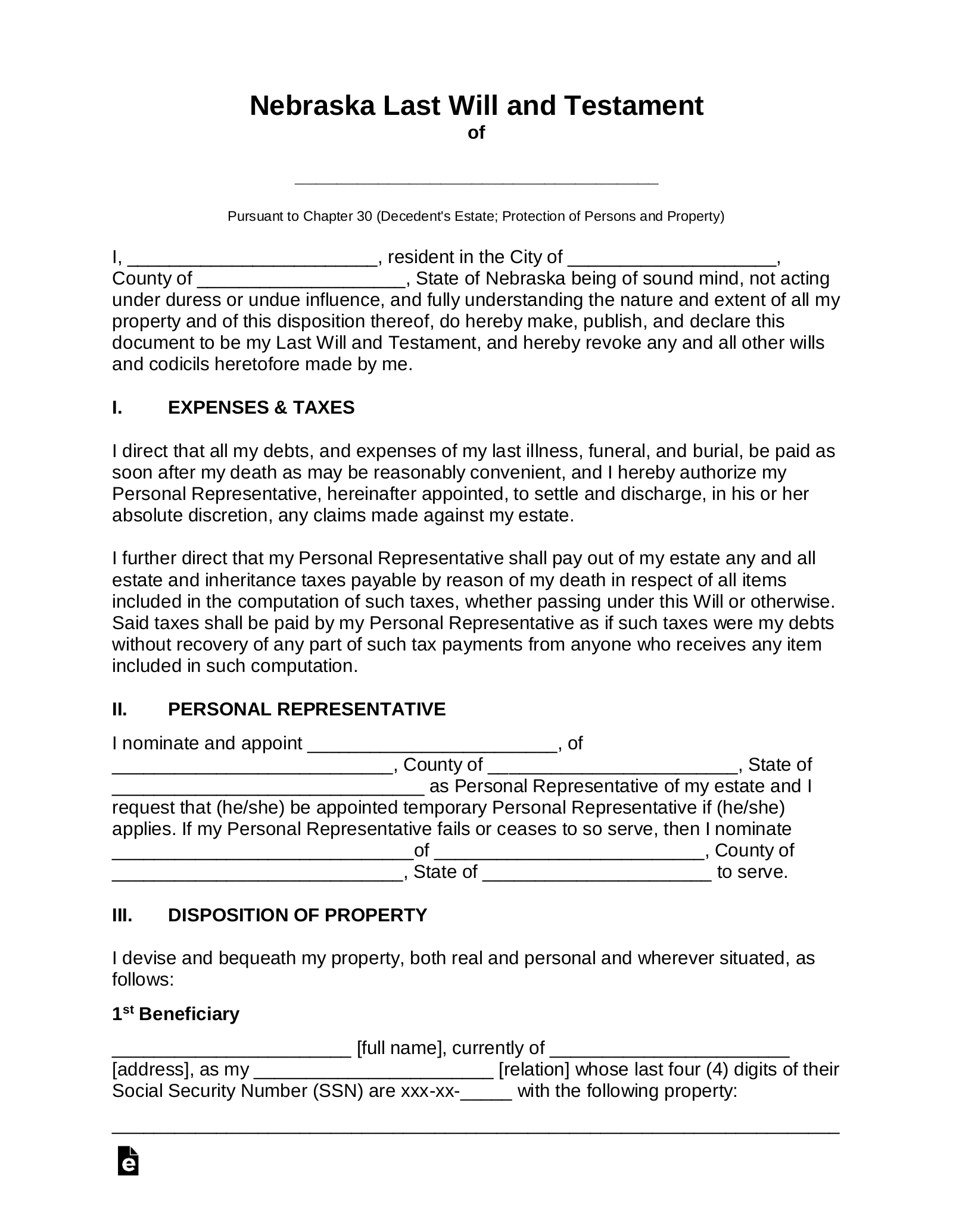 Free Nebraska Last Will And Testament Template PDF Word EForms Free Nebraska Last Will And Testament Template PDF Word EForms