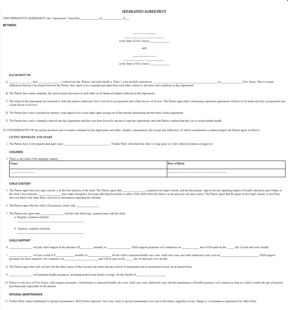 Free New Jersey Marital Separation Agreement Legal Separation NJ Free New Jersey Marital Separation Agreement Legal Separation NJ