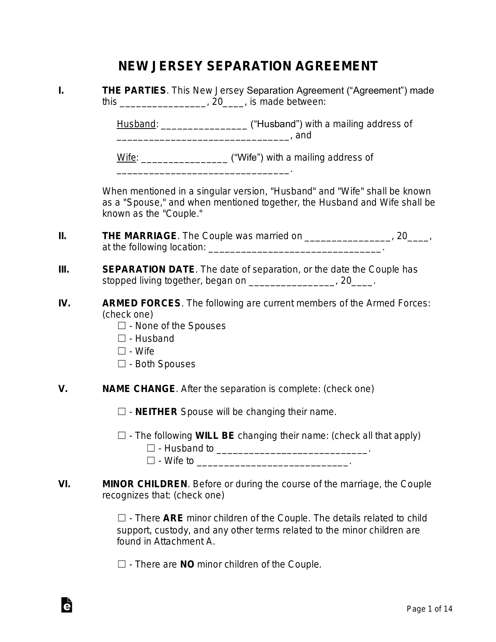 Free New Jersey Separation Agreement Template PDF Word EForms Free New Jersey Separation Agreement Template PDF Word EForms