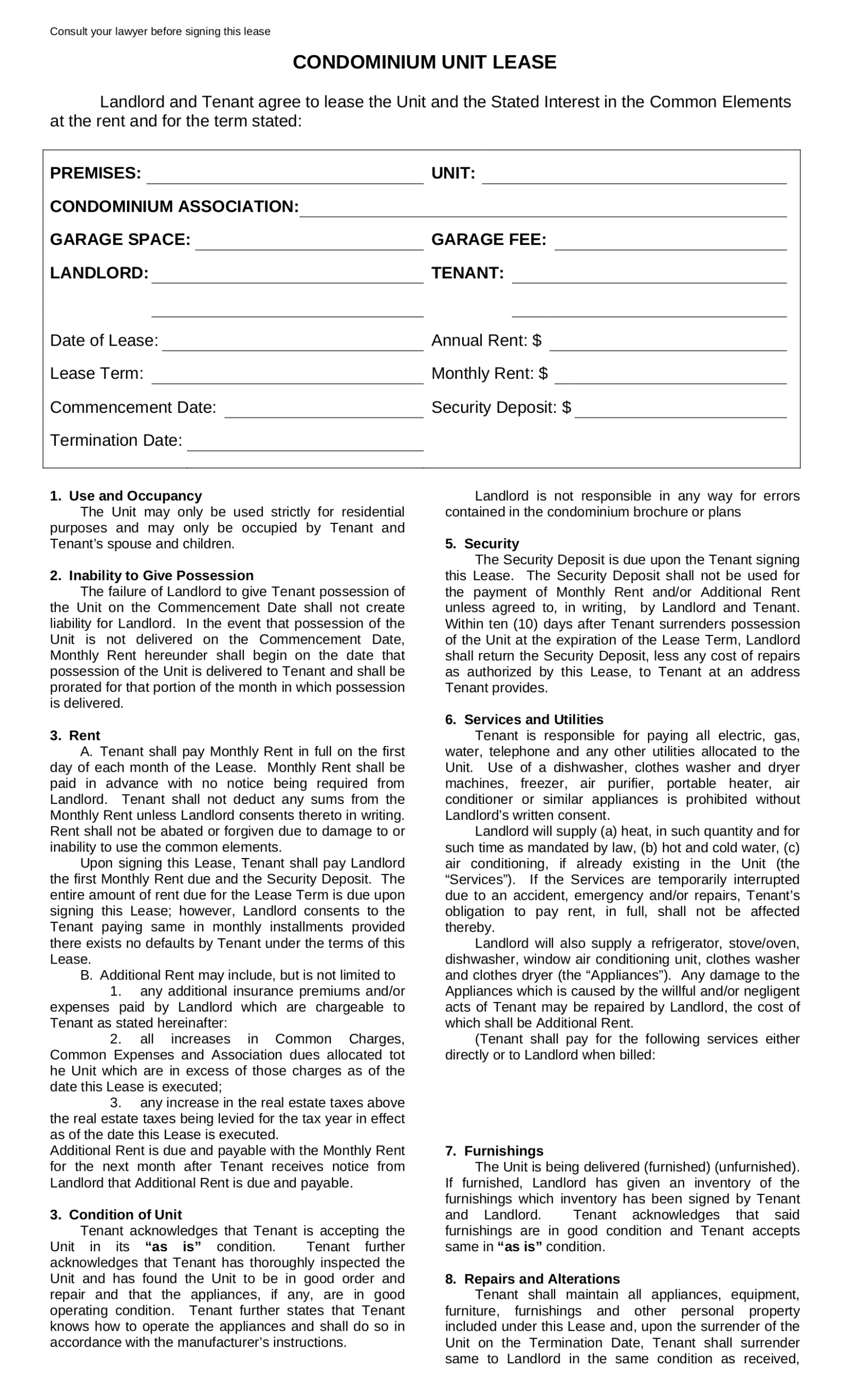 Free Printable Rental Lease Forms Free Printable Rental Lease Forms