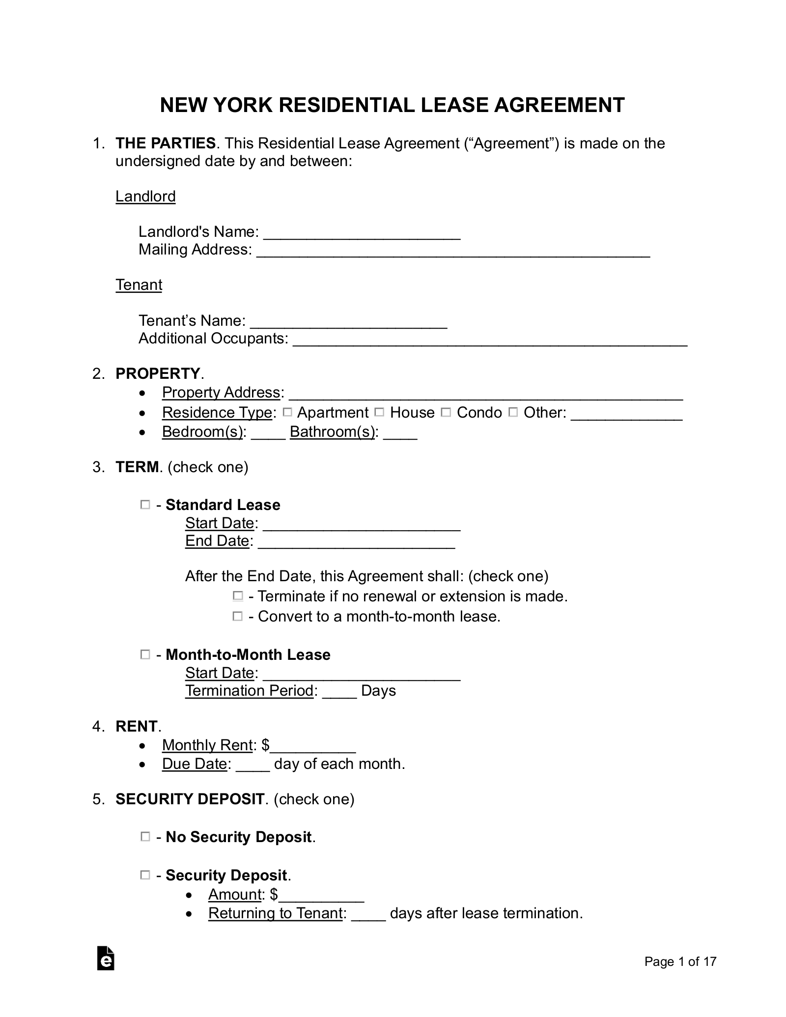 Free New York Lease Agreement Templates 10 PDF Word EForms
