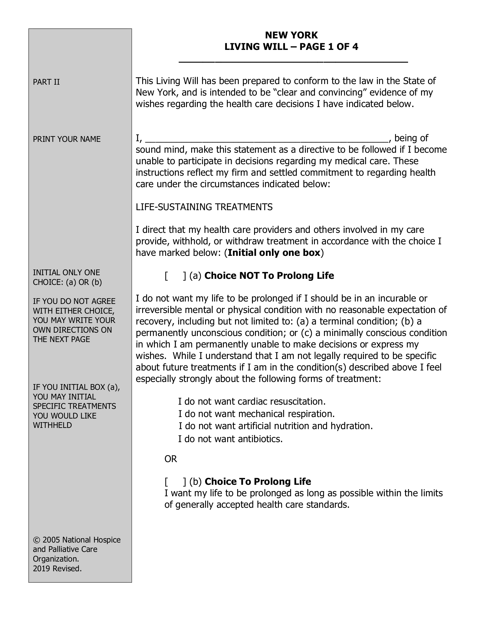 Free New York Living Will Form Template PDF EForms