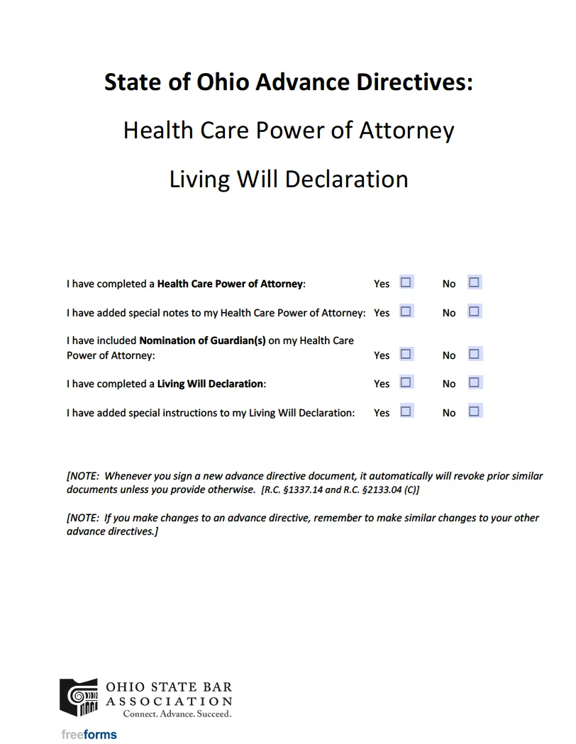 Free Ohio Advance Directive Form Medical POA Living Will PDF Free Ohio Advance Directive Form Medical POA Living Will PDF