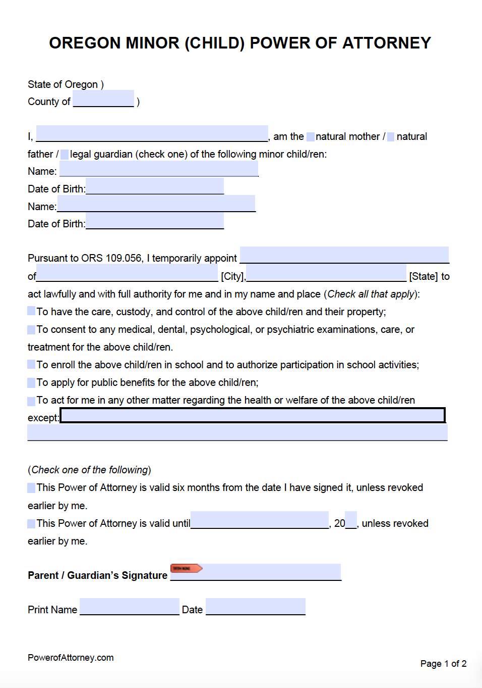 Oregon Advance Directive Printable Form