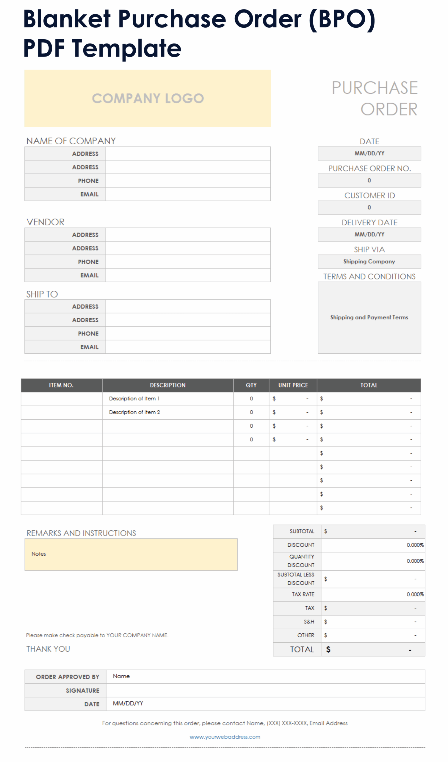 Free PDF Purchase Order Templates Forms U0026 Letters