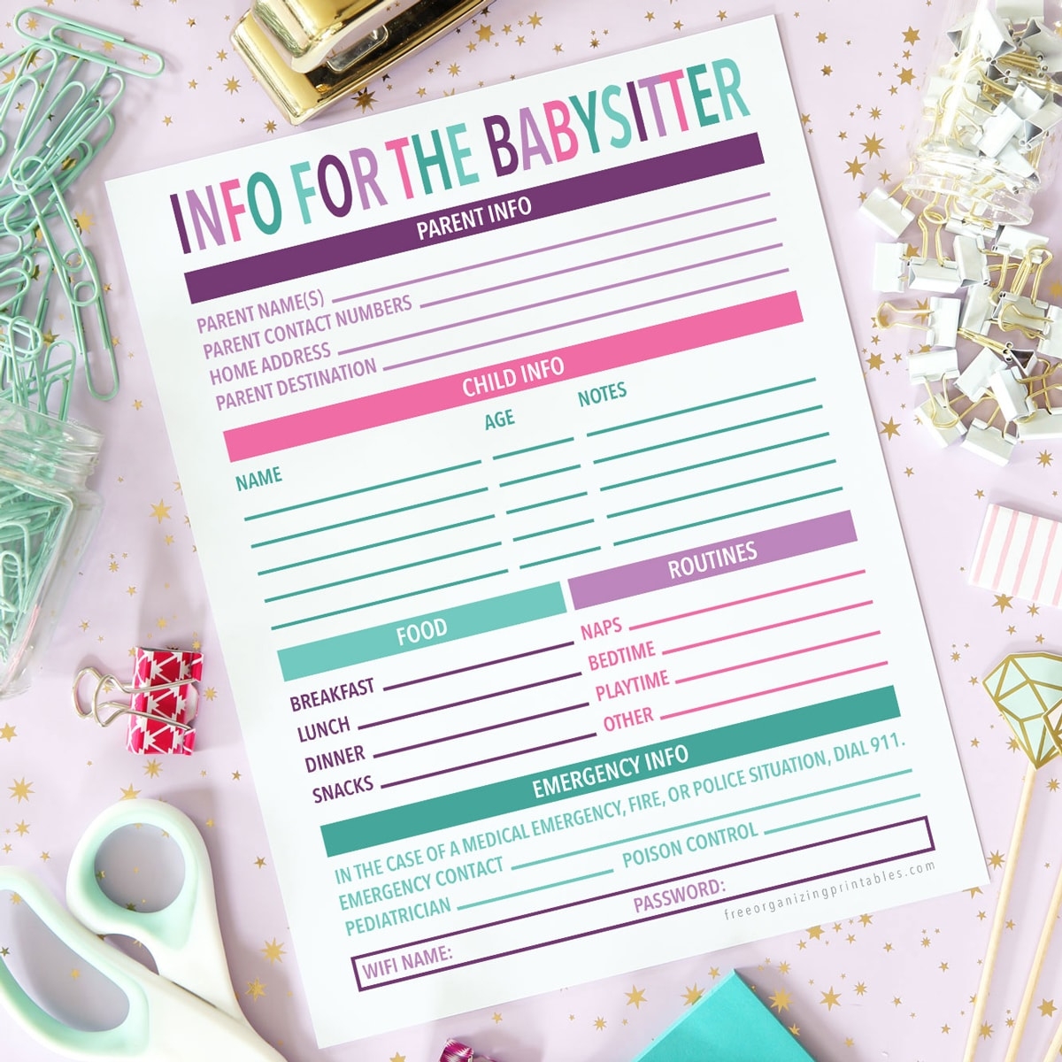 Free Printable Babysitting Information Sheet