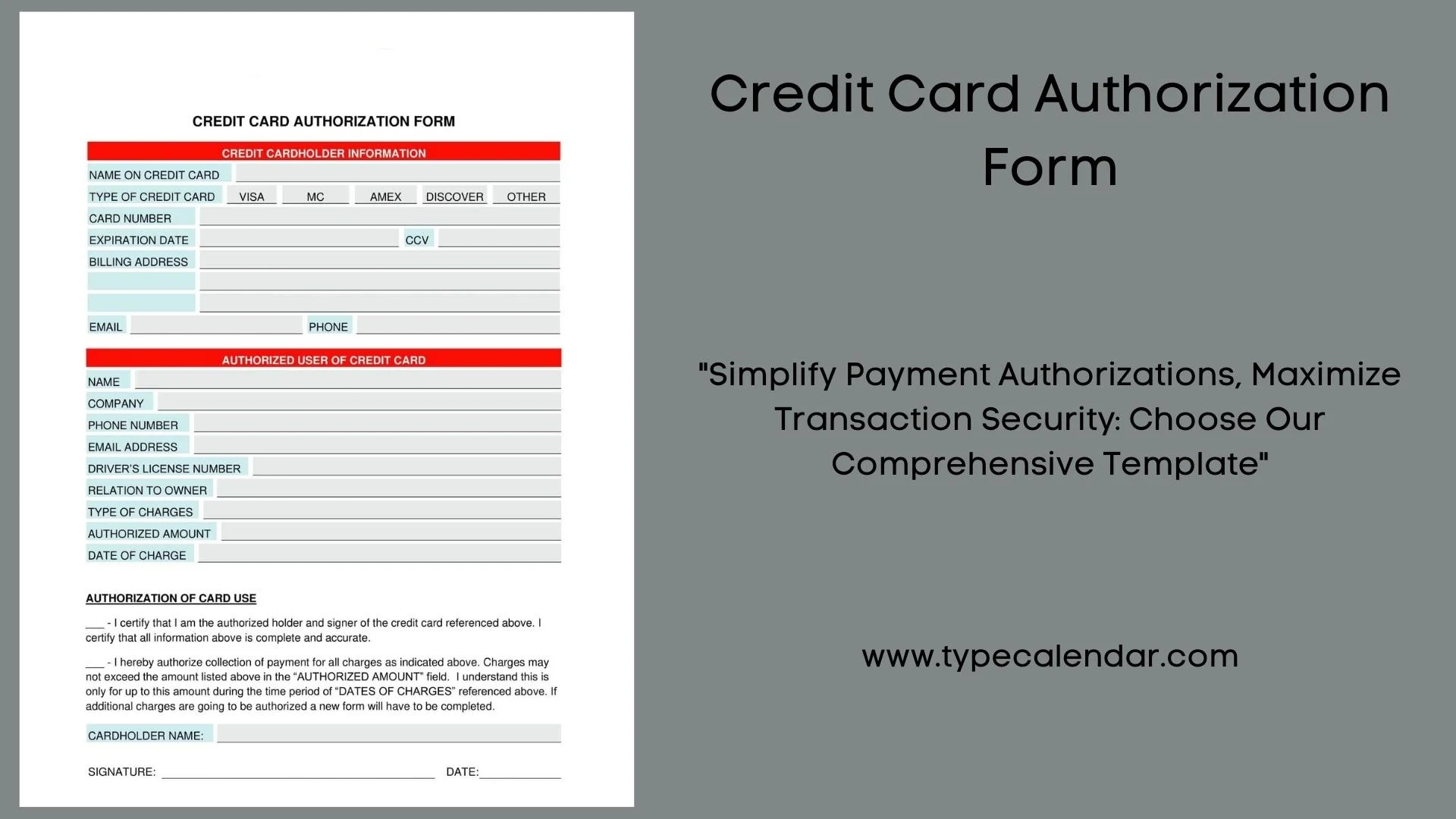 Printable Pdf Credit Card Authorization Form