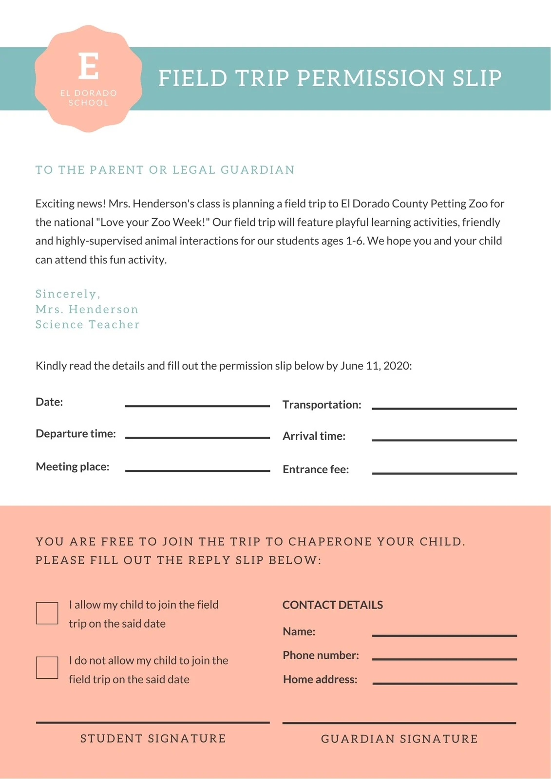 Free Printable Customizable Permission Slip Letter Templates Canva Free Printable Customizable Permission Slip Letter Templates Canva