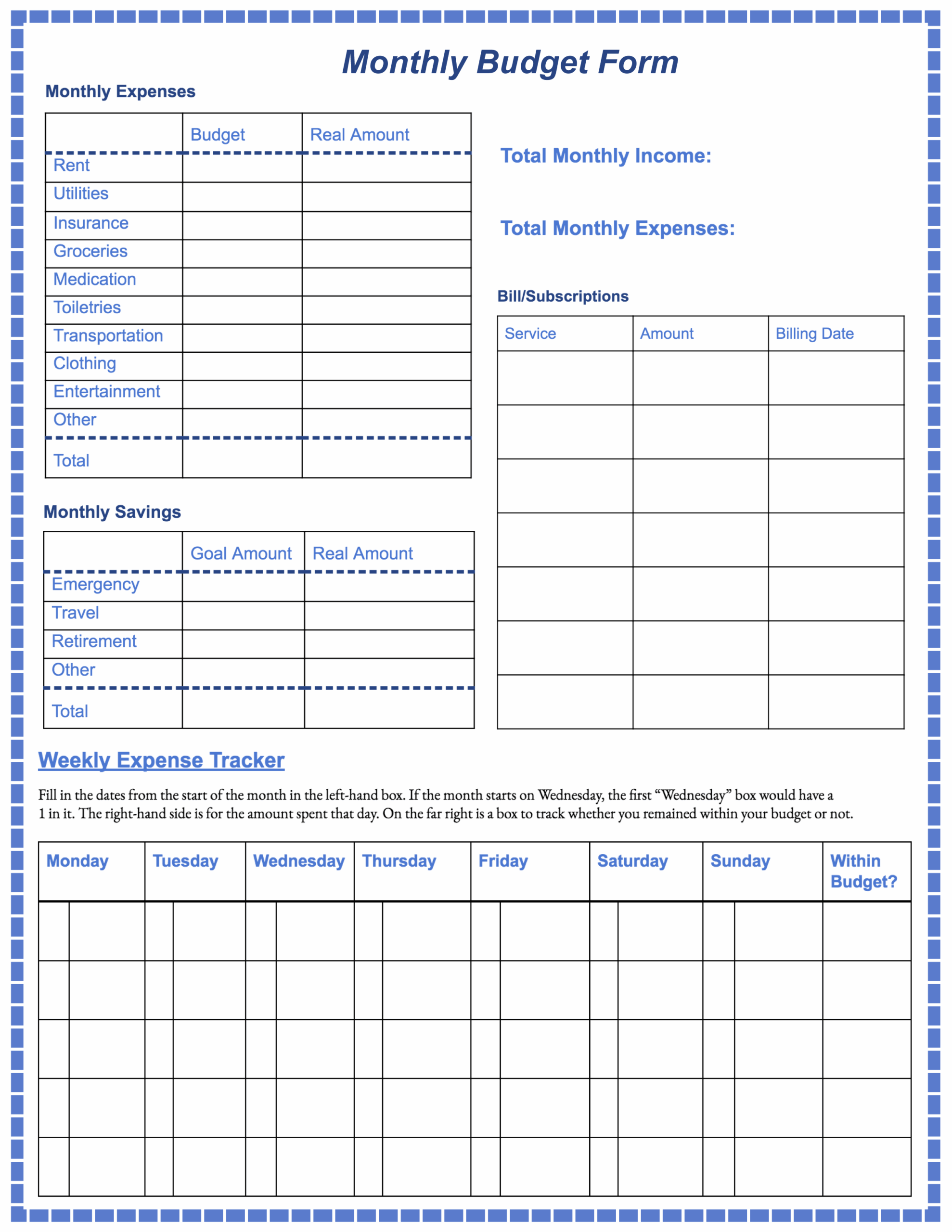 Free Printable Monthly Budget Form Templates Available To Print In PDF Printerfriendly