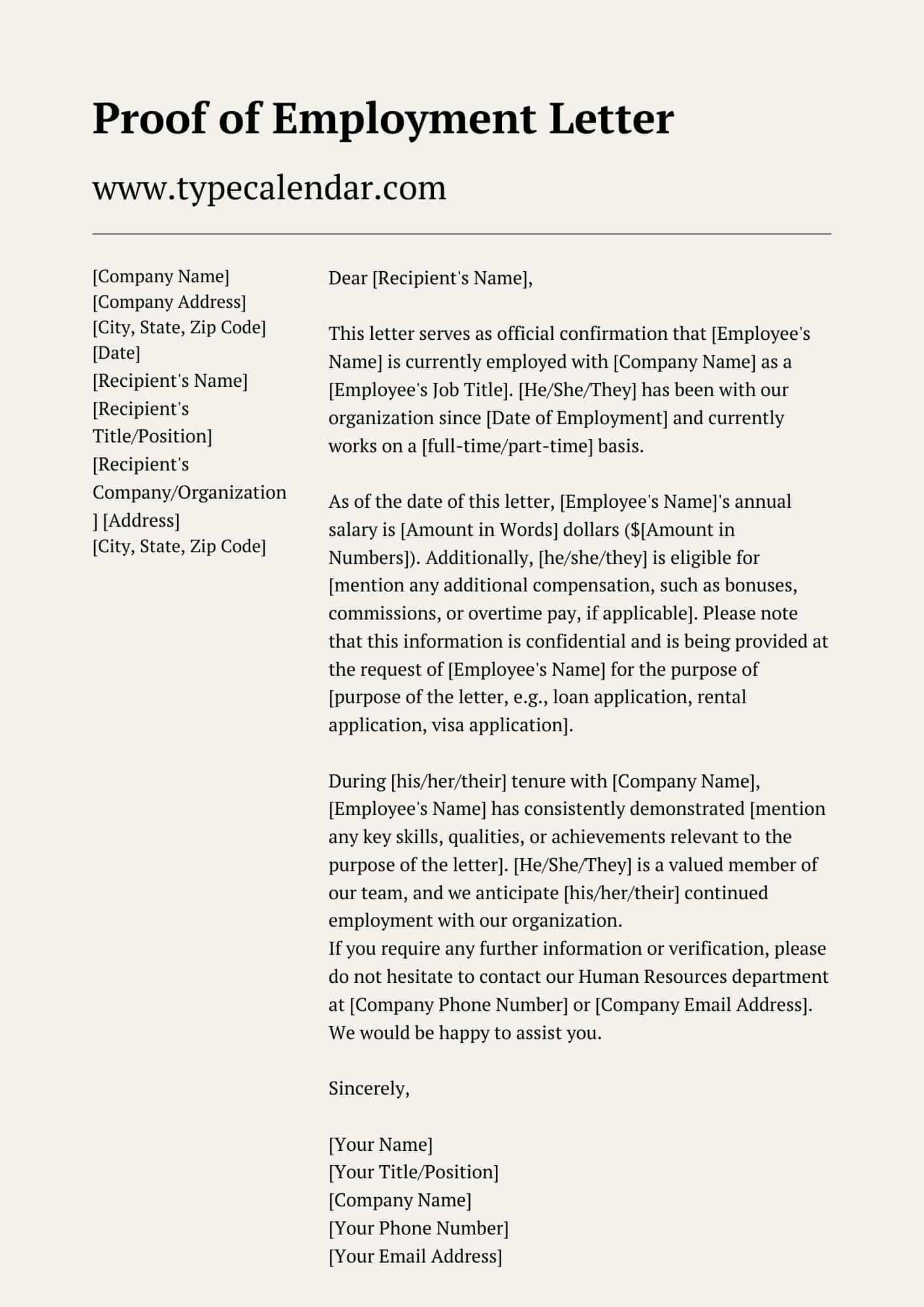 Free Printable Proof Of Employment Letter Templates Word PDF 