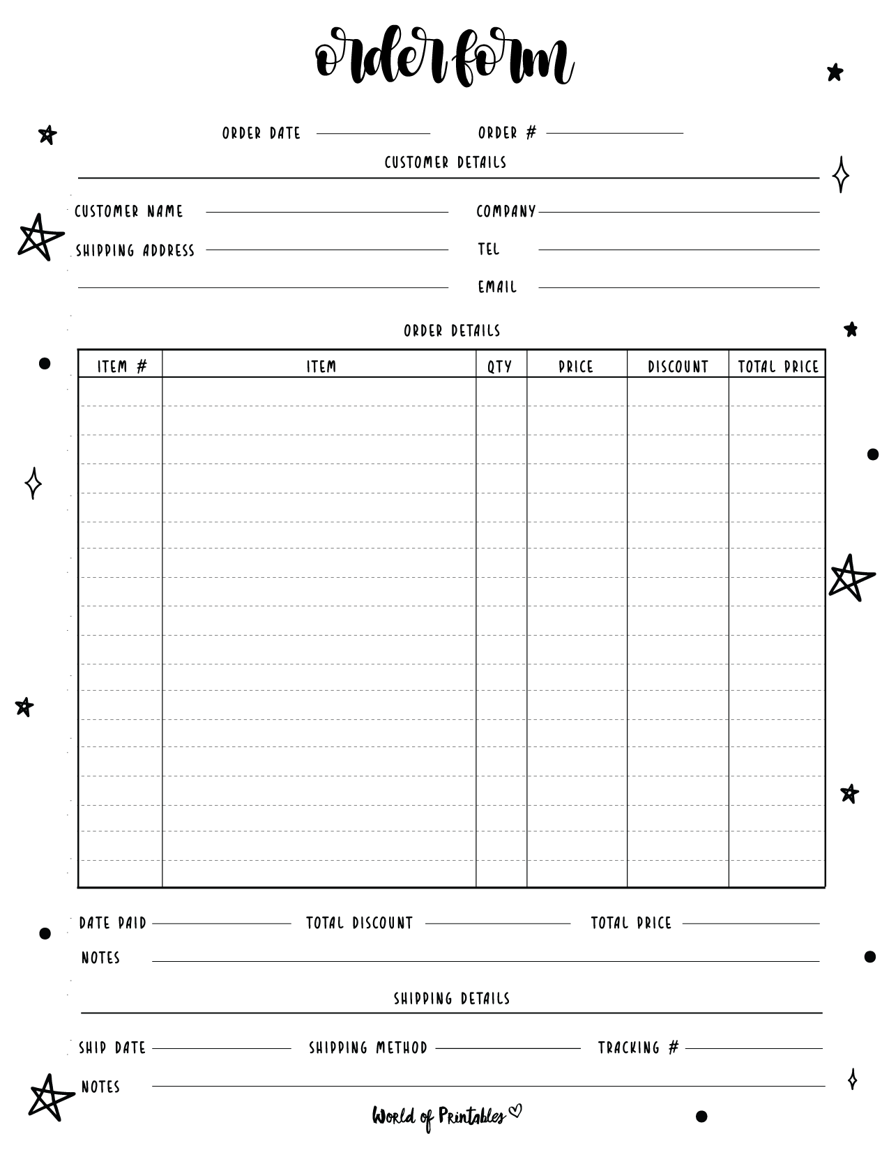Sales Order Forms Free Printable