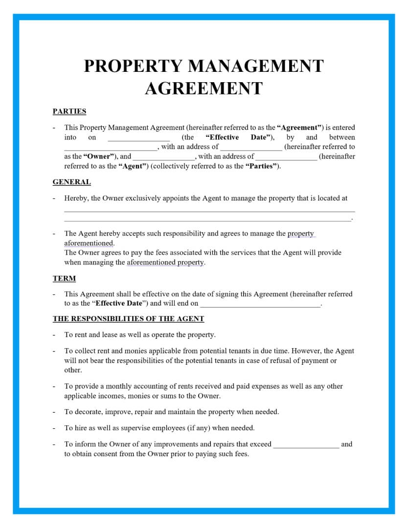 Free Property Management Agreement Form And Template Free Property Management Agreement Form And Template
