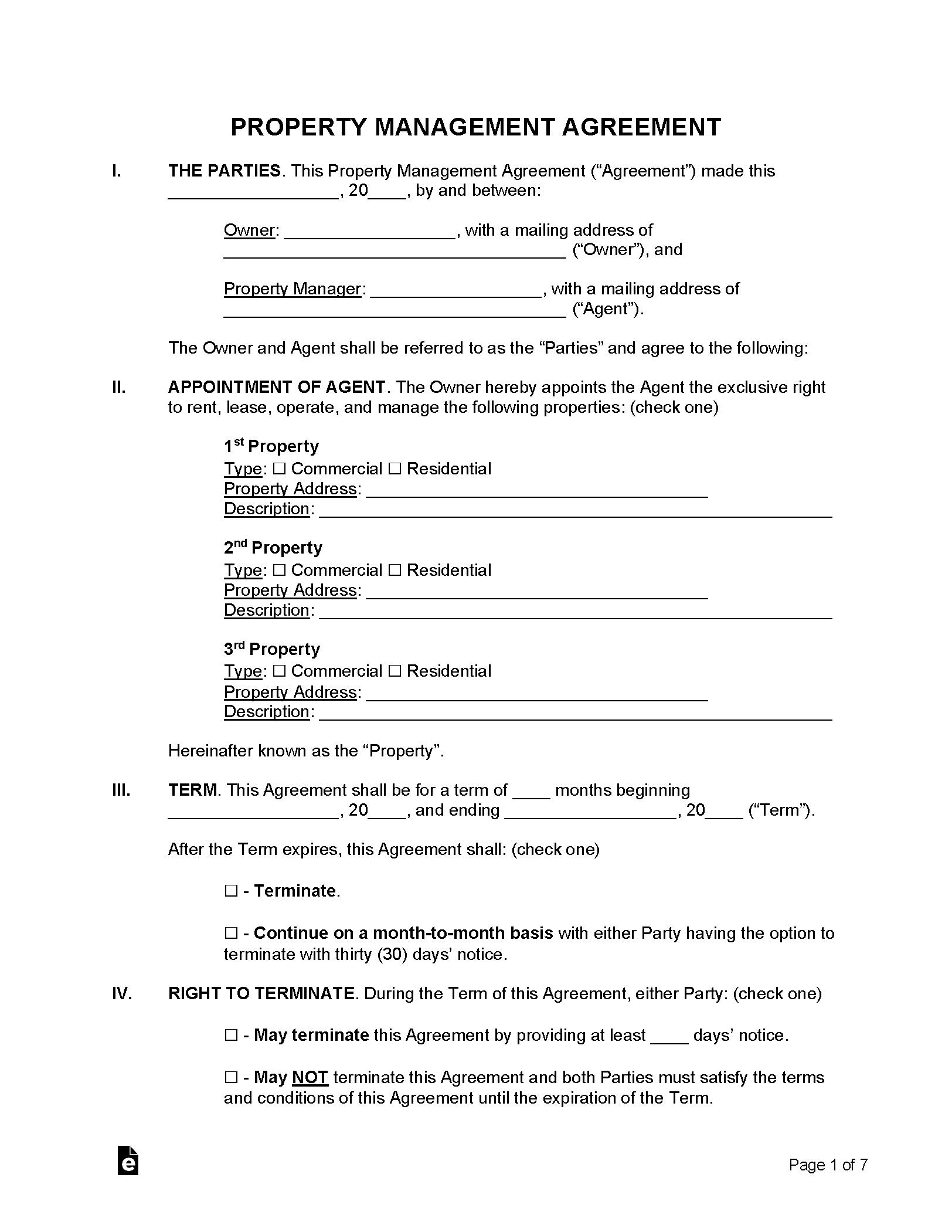 Free Property Management Agreement Template PDF Word EForms Free Property Management Agreement Template PDF Word EForms