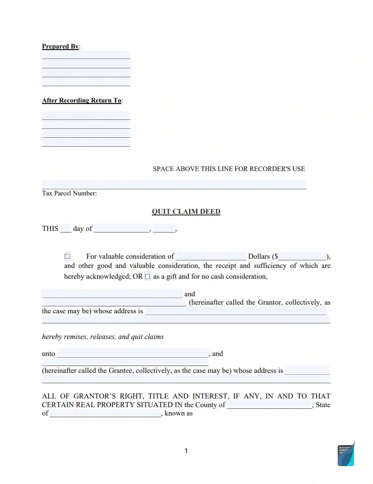Free Quit Claim Deed Form Printable PDF Template 