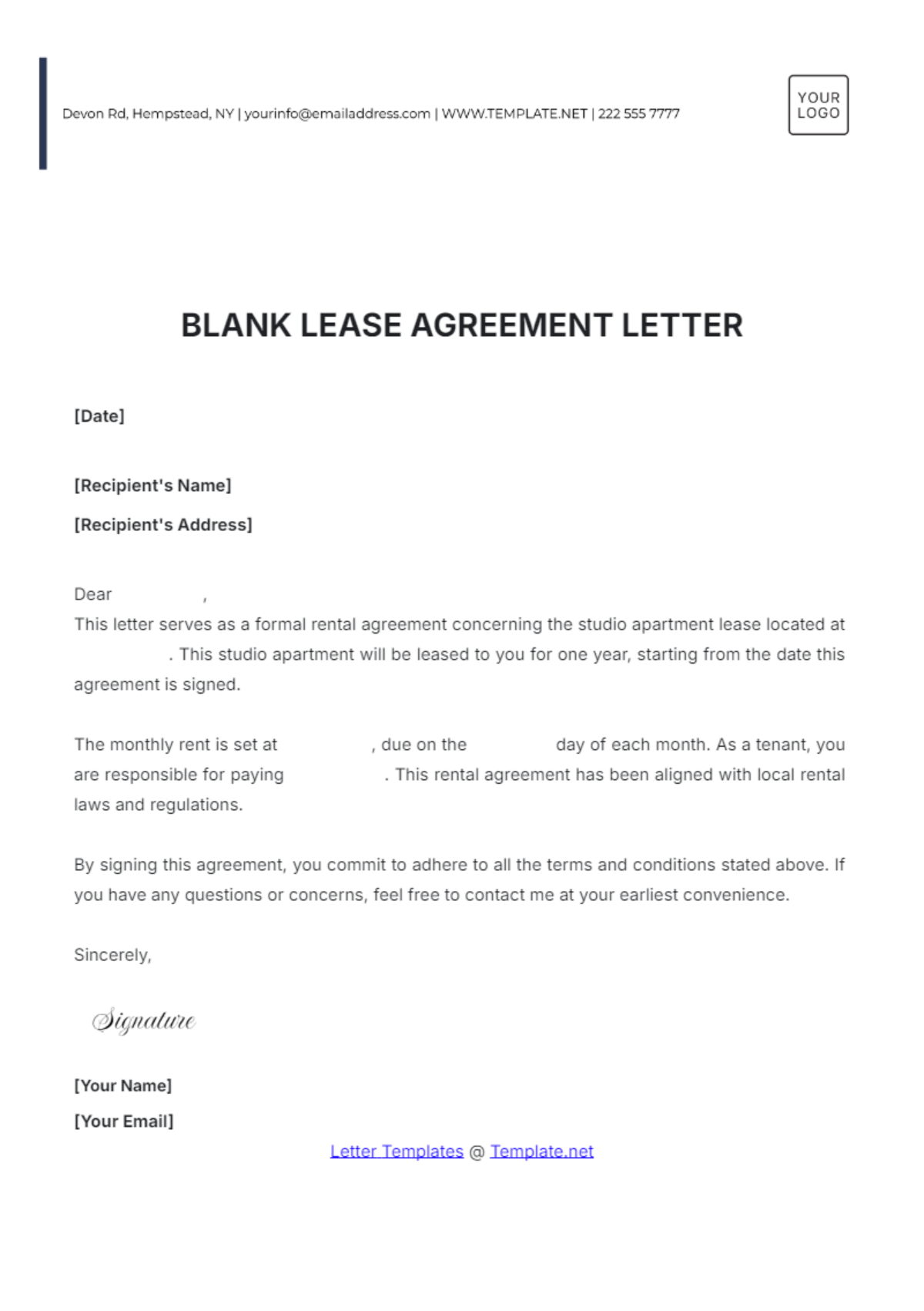 Free Rental Agreement Letter Templates Editable And Printable