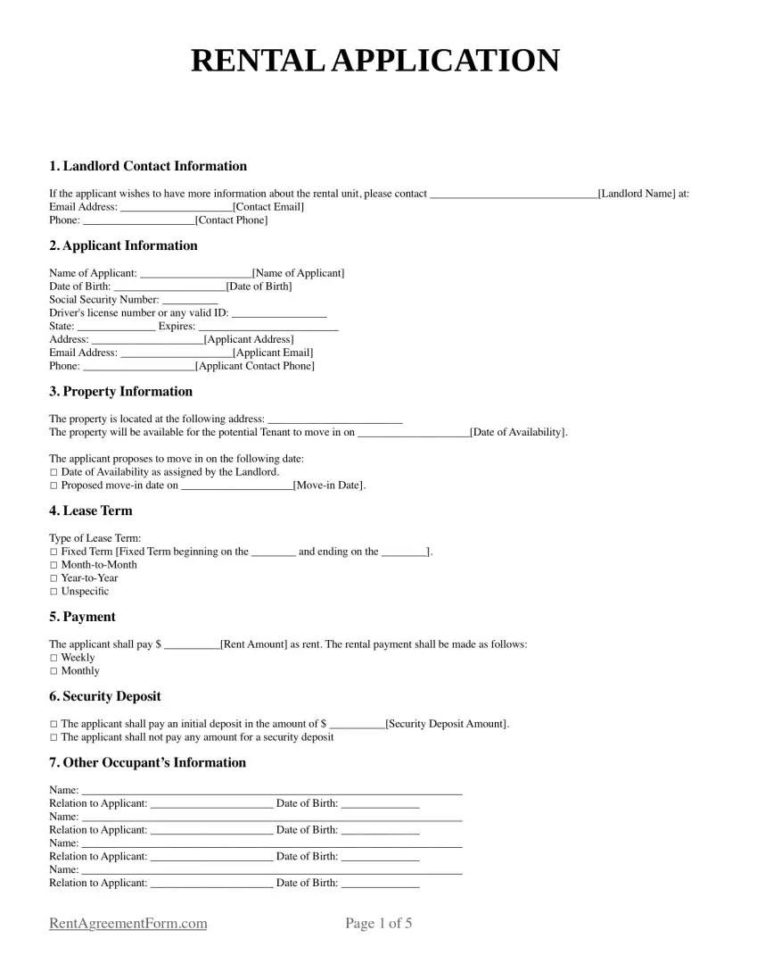 Free Rental Application Forms And Templates PDF Word