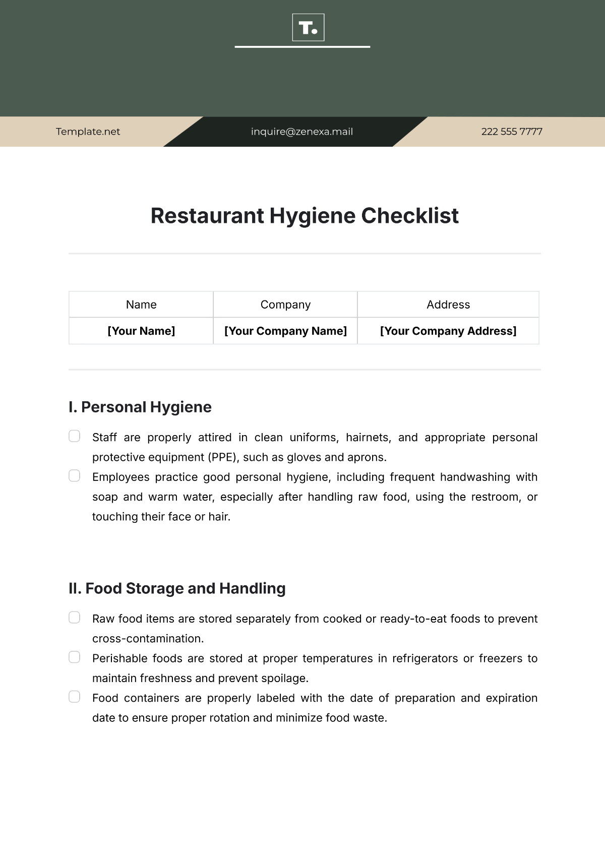 Free Restaurant Hygiene Checklist Template To Edit Online Free Restaurant Hygiene Checklist Template To Edit Online