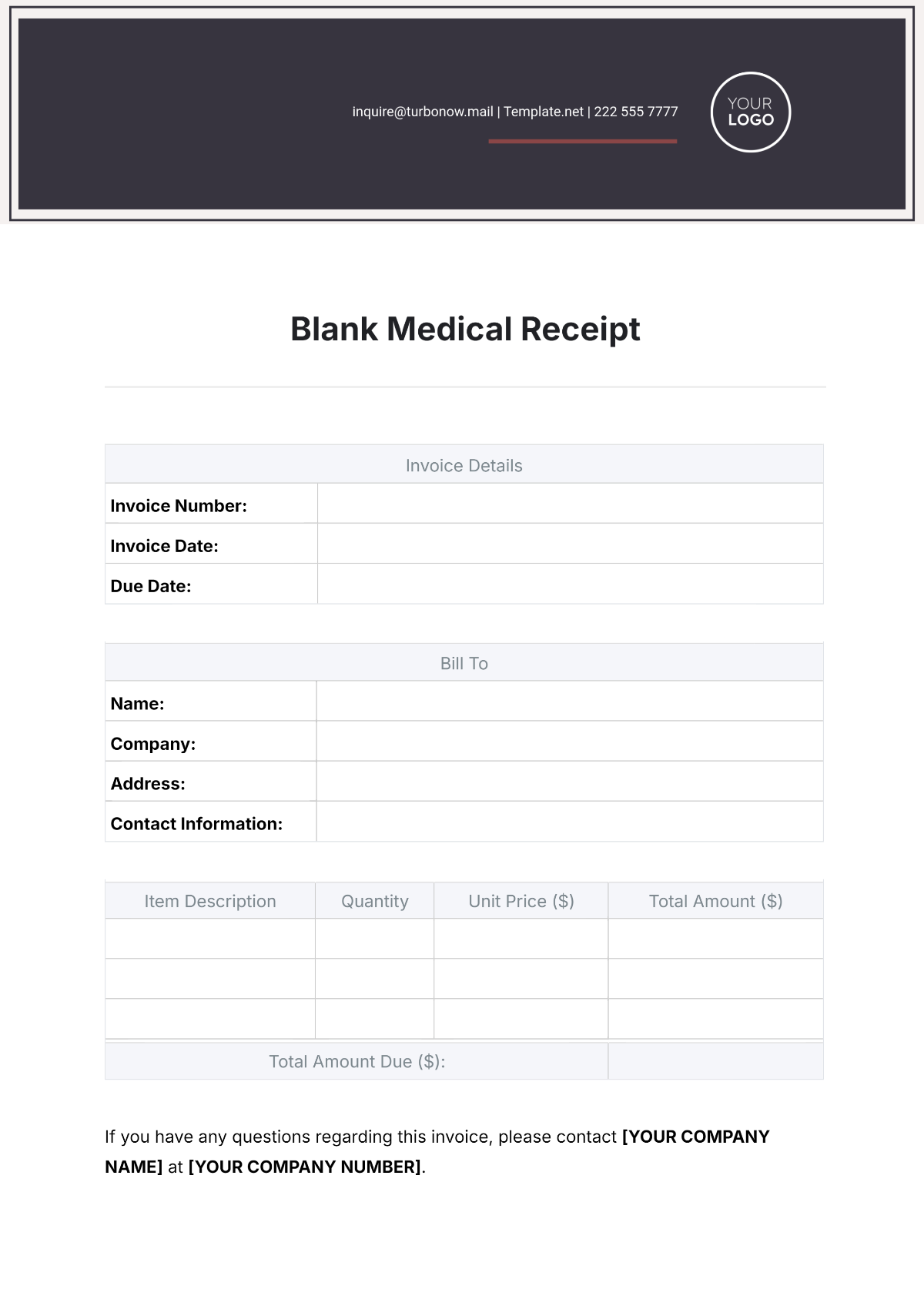 Printable Receipt Form